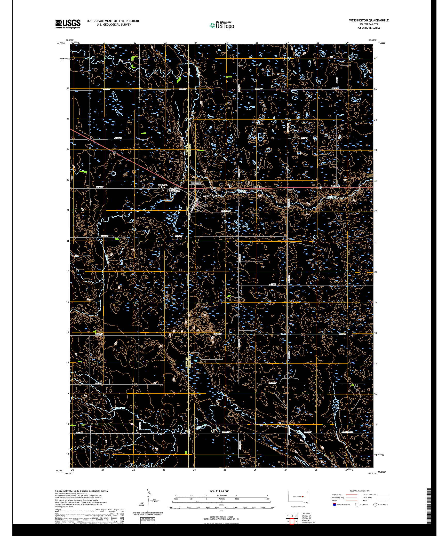 USGS US TOPO 7.5-MINUTE MAP FOR WESSINGTON, SD 2021