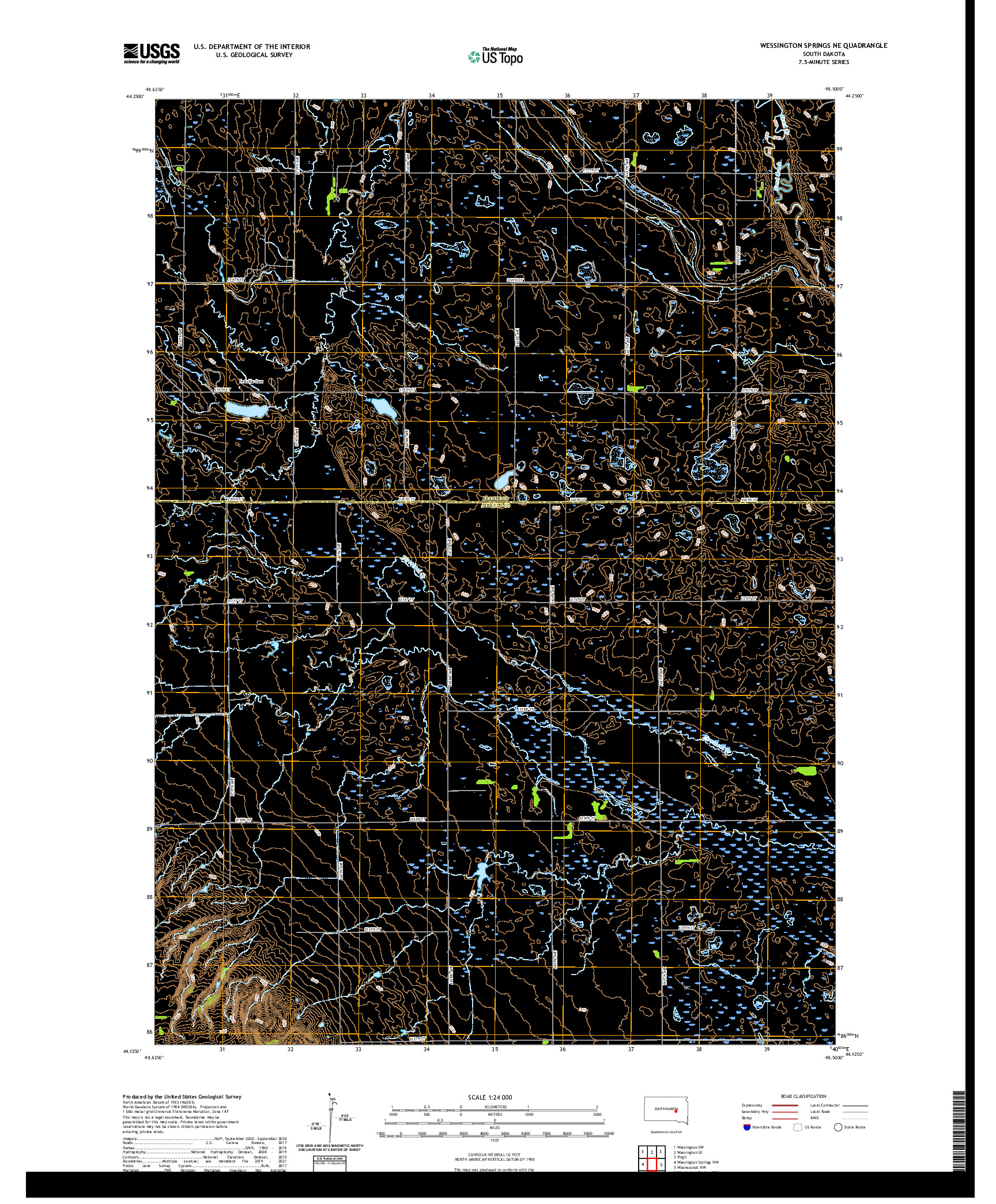 USGS US TOPO 7.5-MINUTE MAP FOR WESSINGTON SPRINGS NE, SD 2021