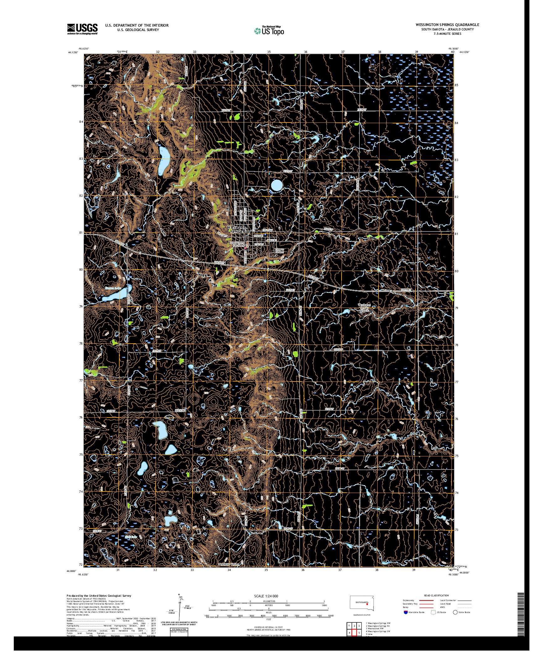 USGS US TOPO 7.5-MINUTE MAP FOR WESSINGTON SPRINGS, SD 2021