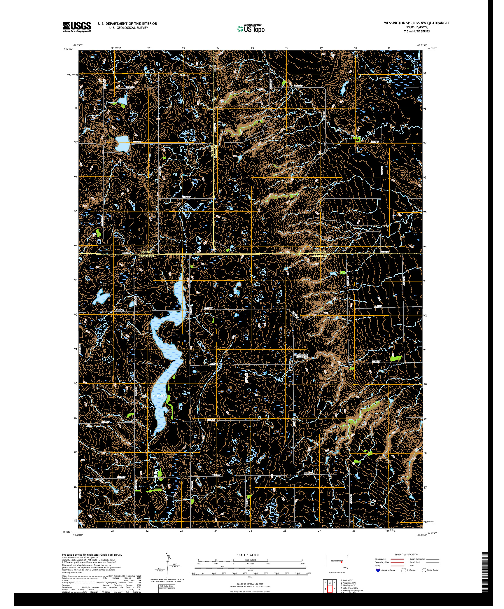 USGS US TOPO 7.5-MINUTE MAP FOR WESSINGTON SPRINGS NW, SD 2021