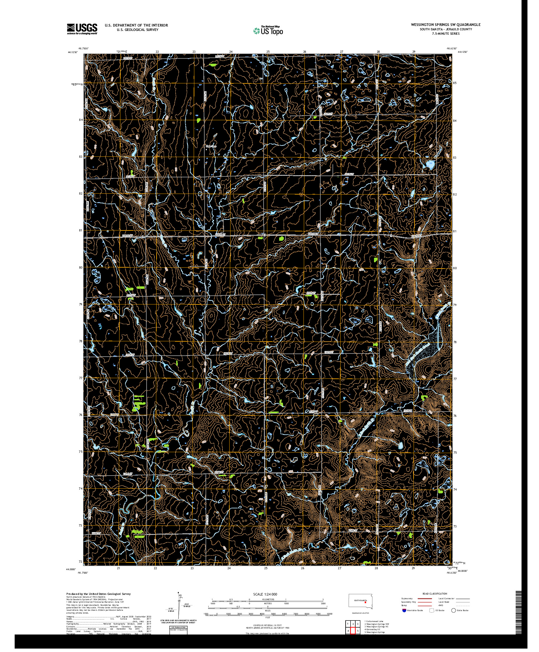 USGS US TOPO 7.5-MINUTE MAP FOR WESSINGTON SPRINGS SW, SD 2021