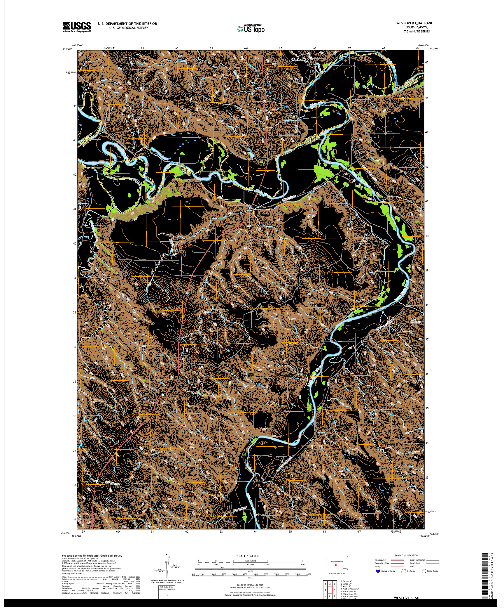 USGS US TOPO 7.5-MINUTE MAP FOR WESTOVER, SD 2021