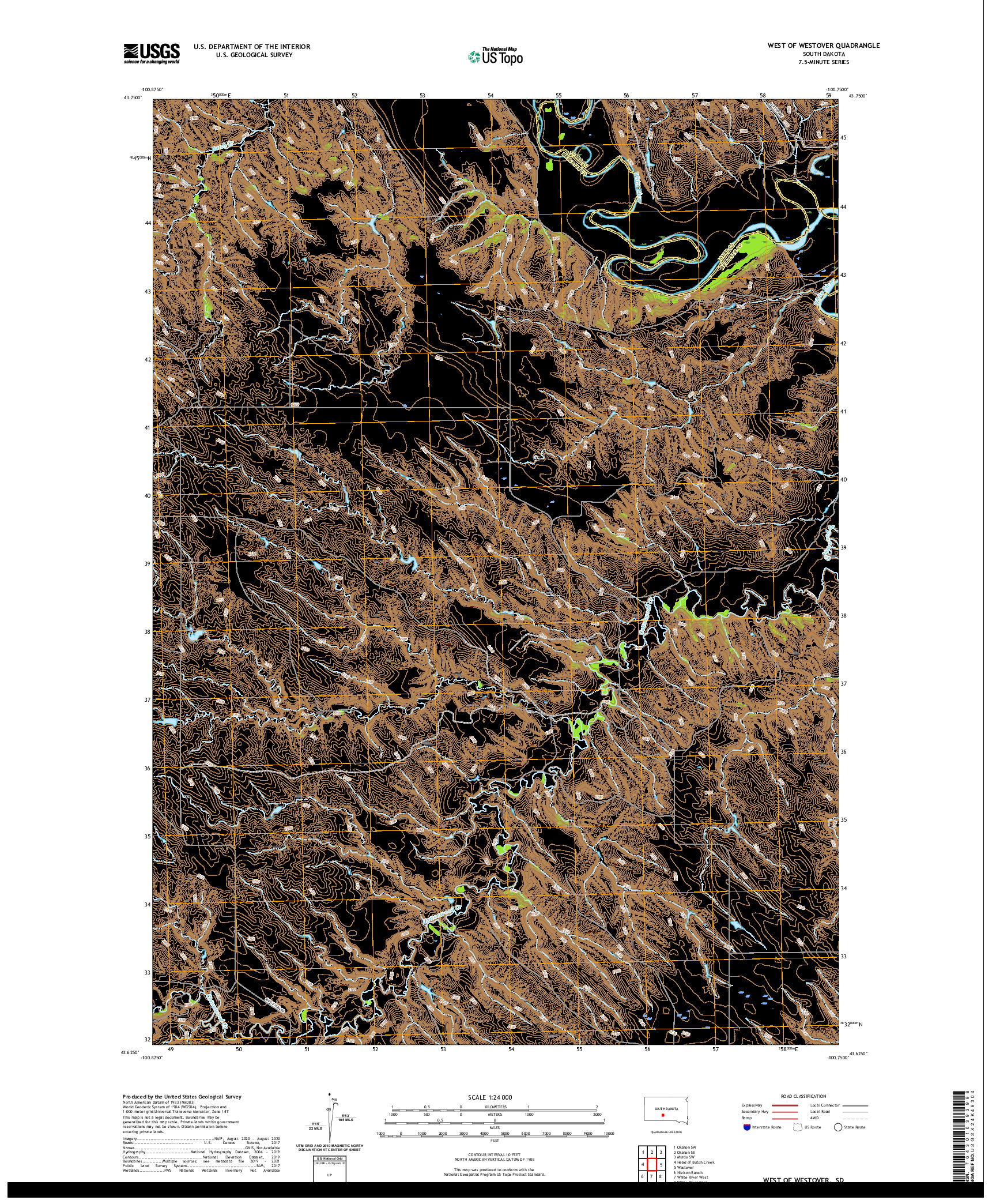 USGS US TOPO 7.5-MINUTE MAP FOR WEST OF WESTOVER, SD 2021