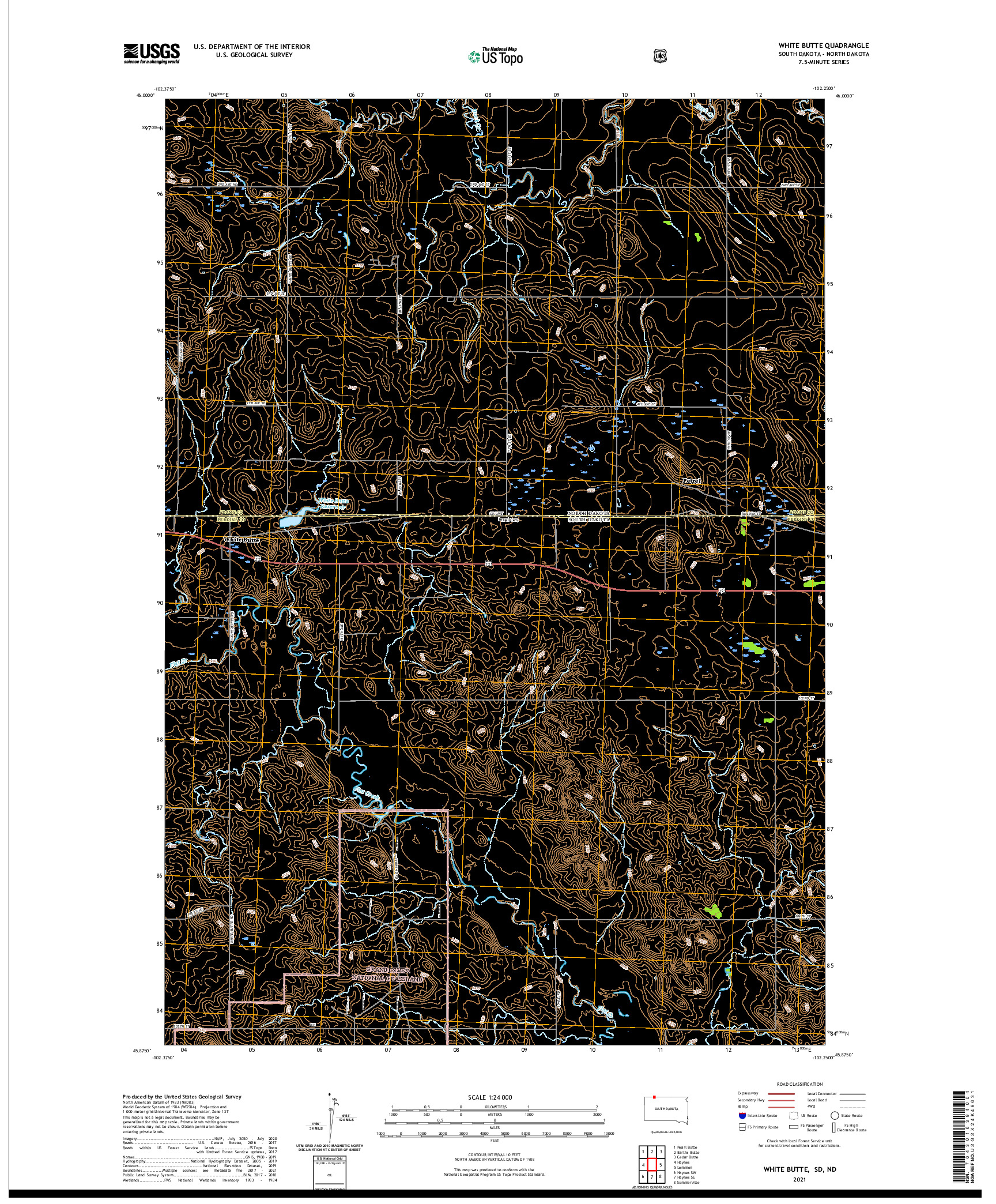 USGS US TOPO 7.5-MINUTE MAP FOR WHITE BUTTE, SD,ND 2021