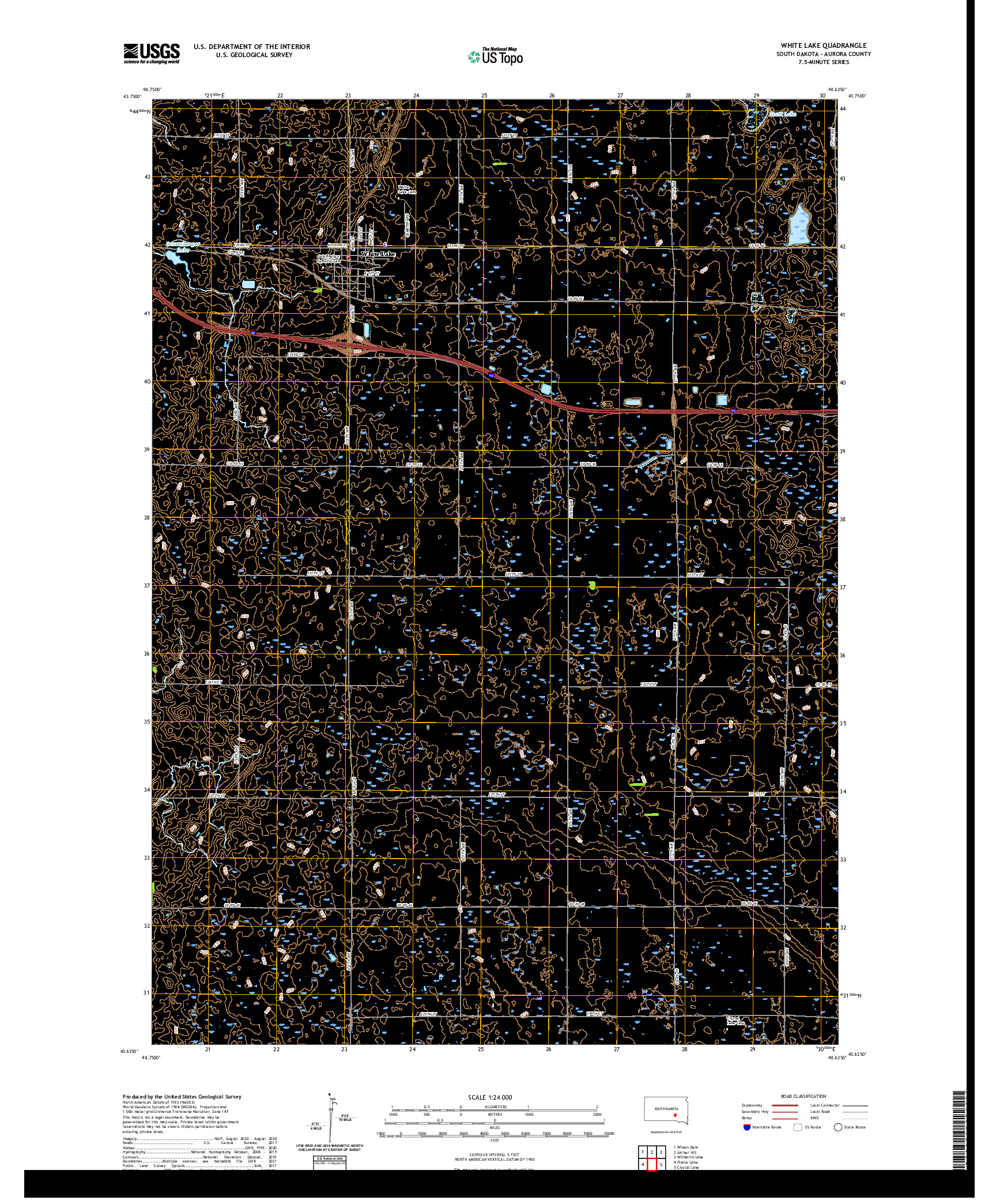 USGS US TOPO 7.5-MINUTE MAP FOR WHITE LAKE, SD 2021