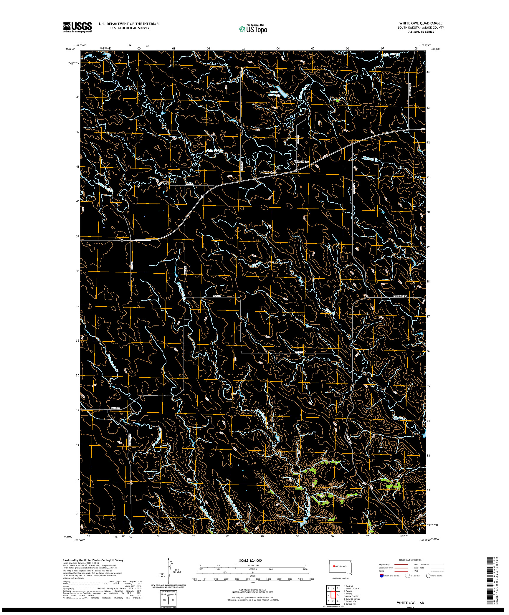 USGS US TOPO 7.5-MINUTE MAP FOR WHITE OWL, SD 2021