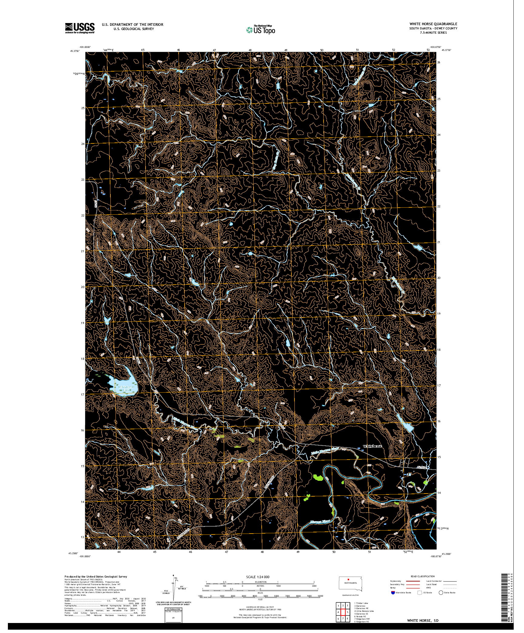 USGS US TOPO 7.5-MINUTE MAP FOR WHITE HORSE, SD 2021