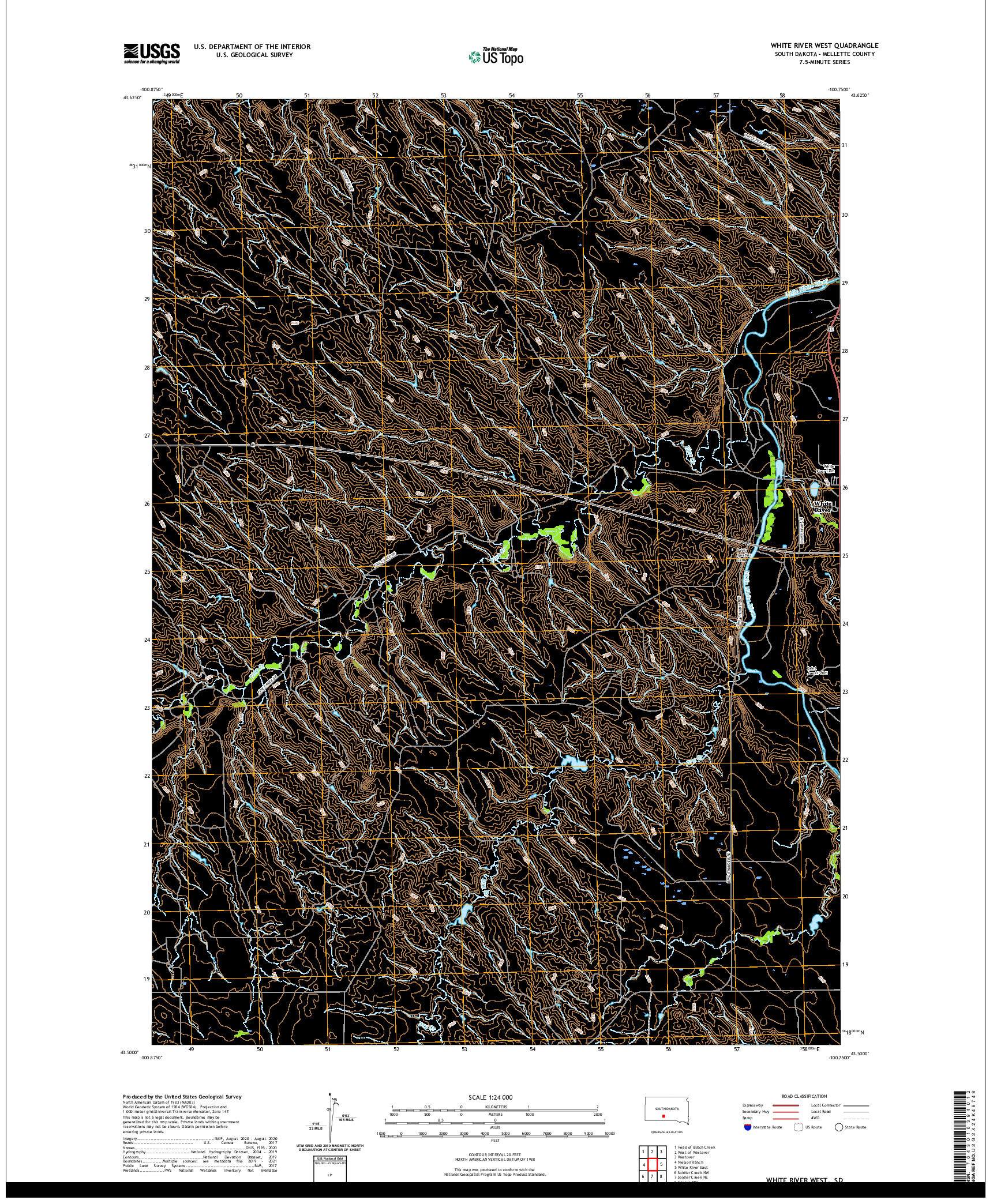 USGS US TOPO 7.5-MINUTE MAP FOR WHITE RIVER WEST, SD 2021