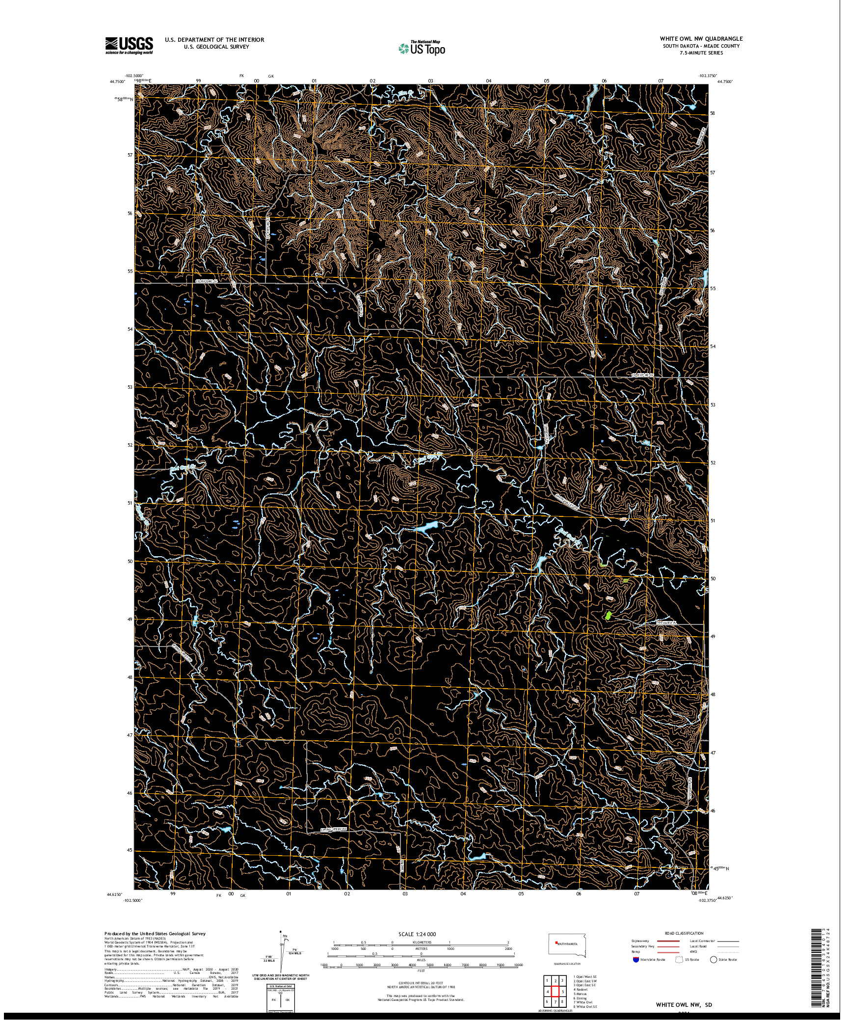 USGS US TOPO 7.5-MINUTE MAP FOR WHITE OWL NW, SD 2021