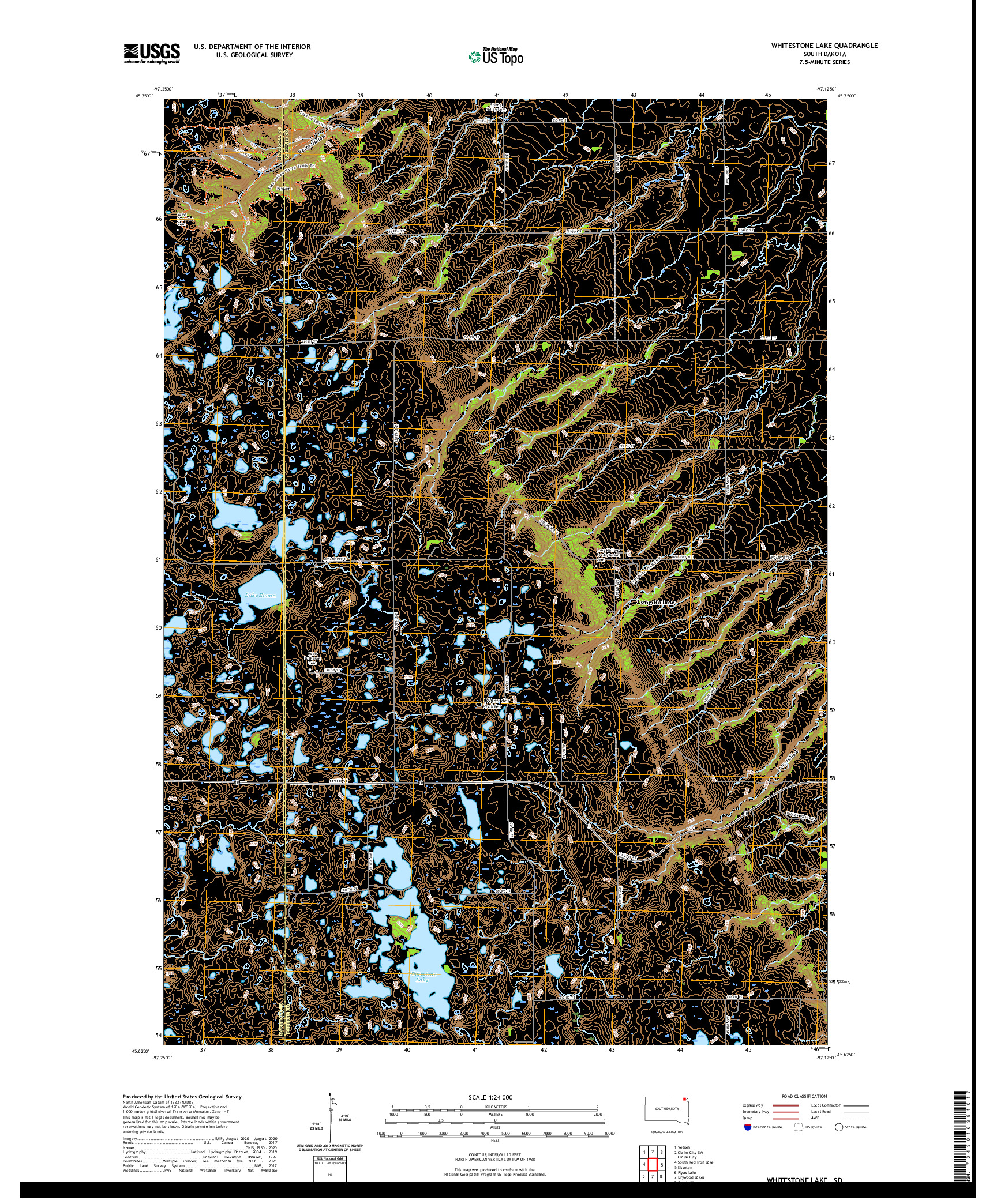 USGS US TOPO 7.5-MINUTE MAP FOR WHITESTONE LAKE, SD 2021