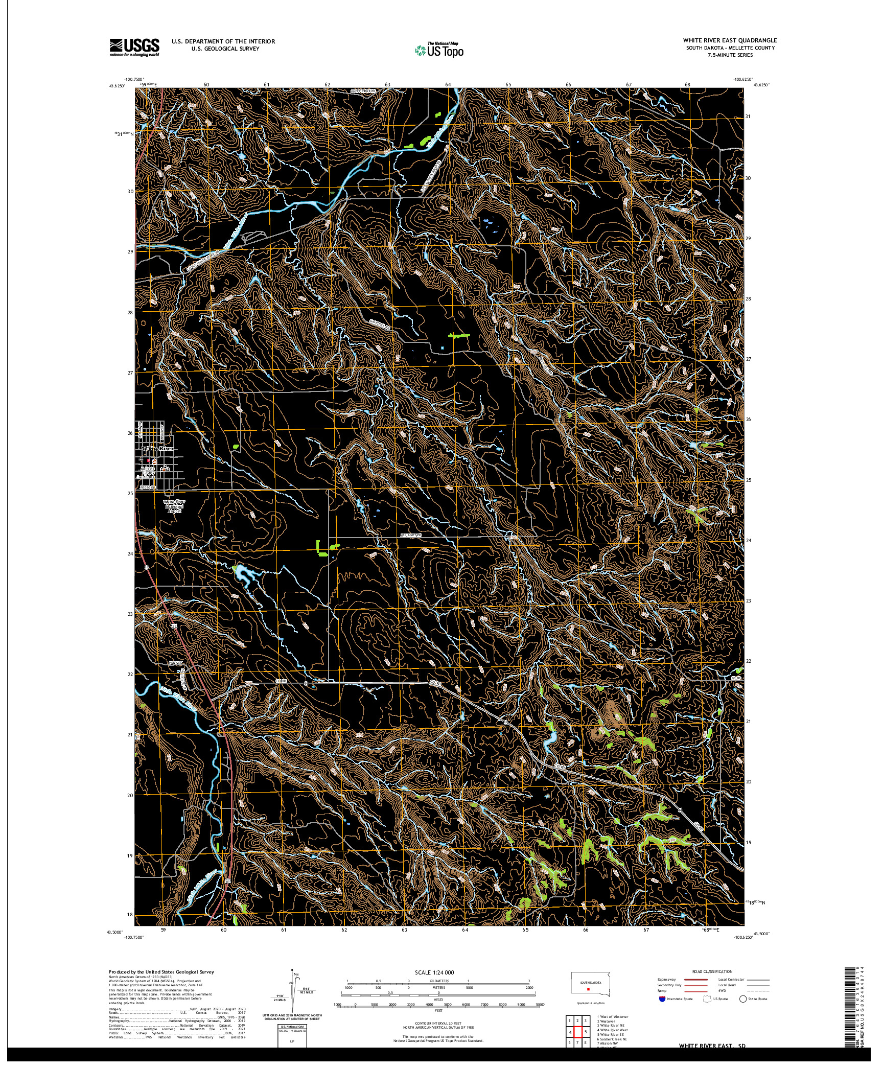 USGS US TOPO 7.5-MINUTE MAP FOR WHITE RIVER EAST, SD 2021