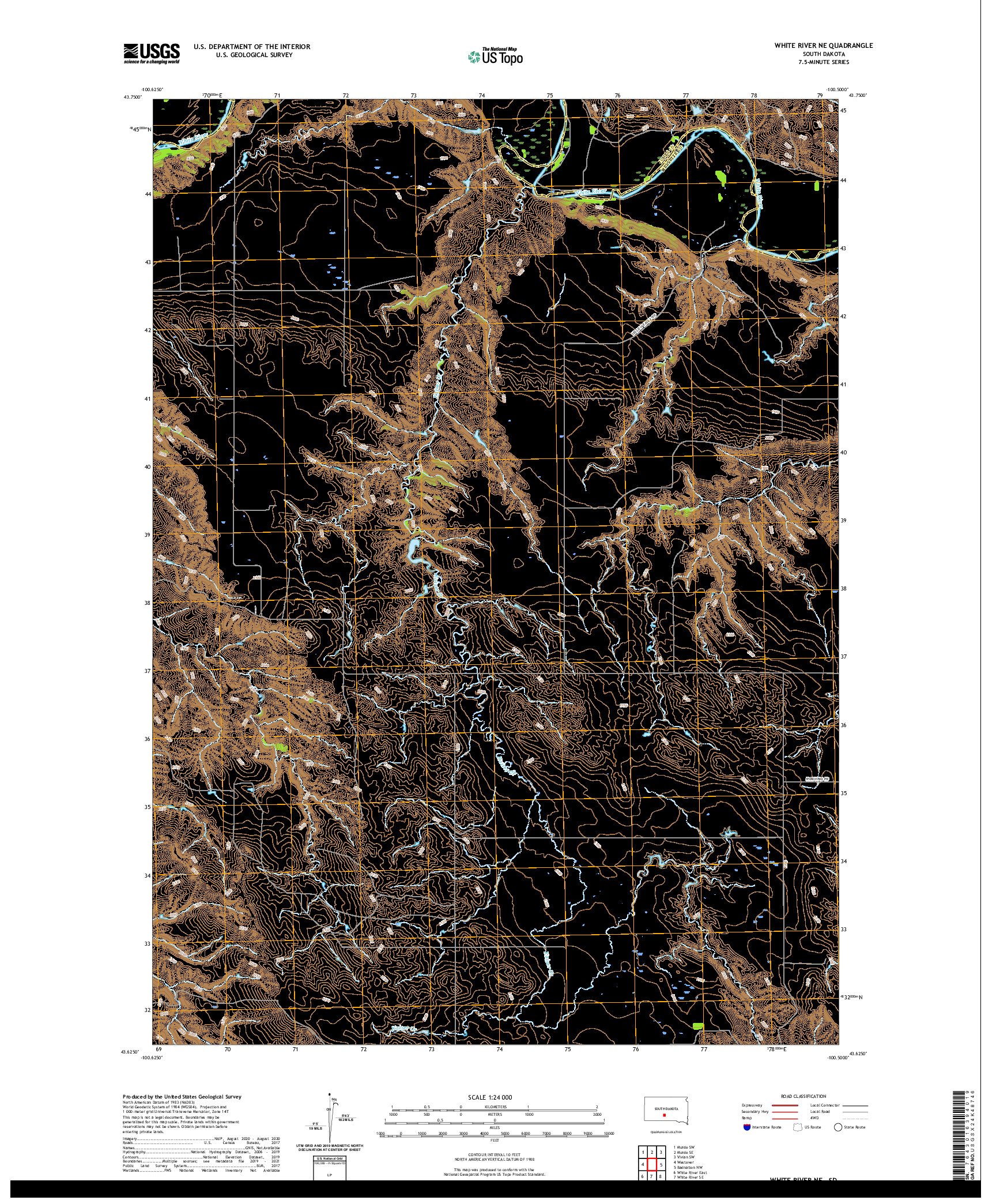 USGS US TOPO 7.5-MINUTE MAP FOR WHITE RIVER NE, SD 2021
