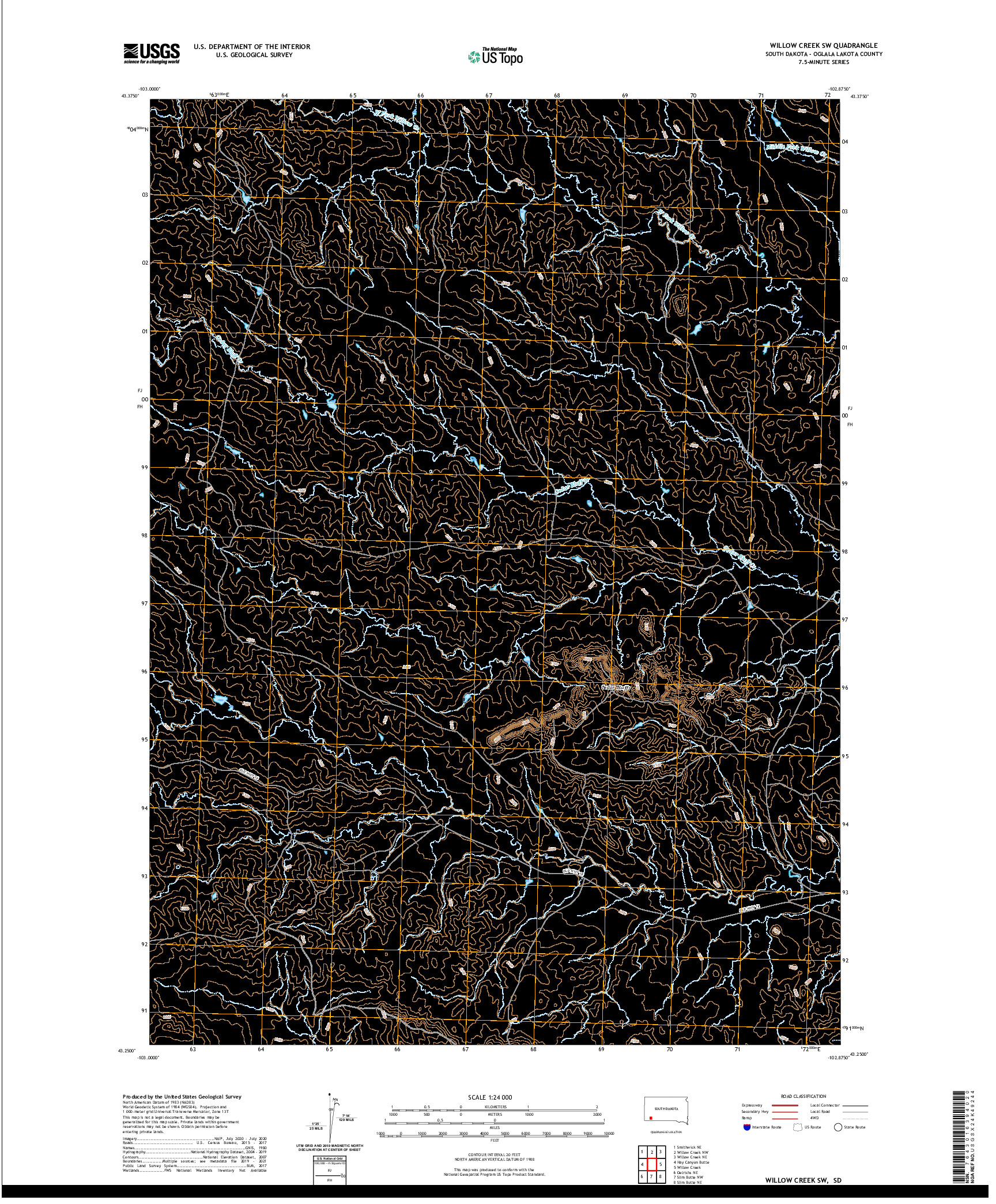 USGS US TOPO 7.5-MINUTE MAP FOR WILLOW CREEK SW, SD 2021