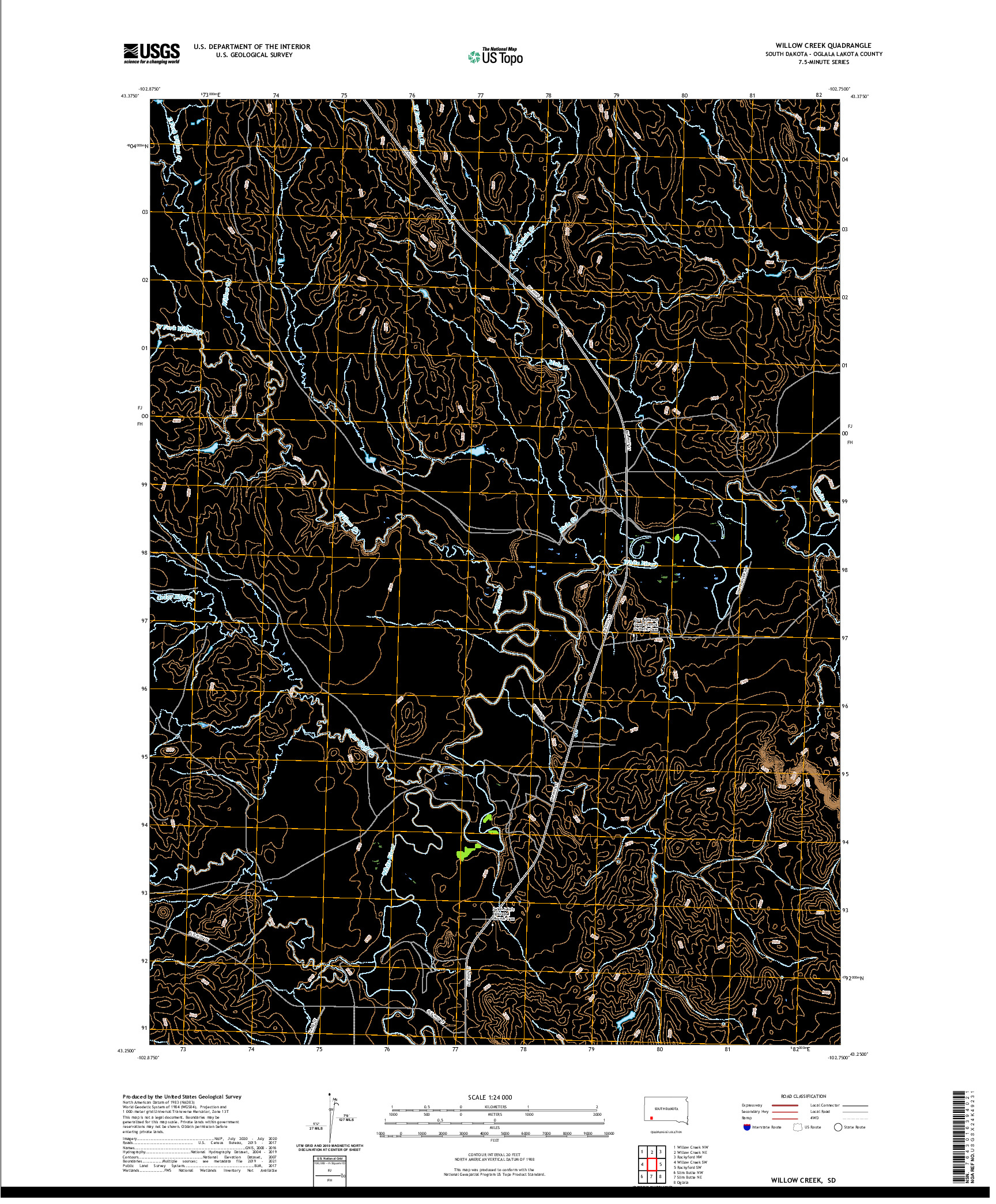 USGS US TOPO 7.5-MINUTE MAP FOR WILLOW CREEK, SD 2021