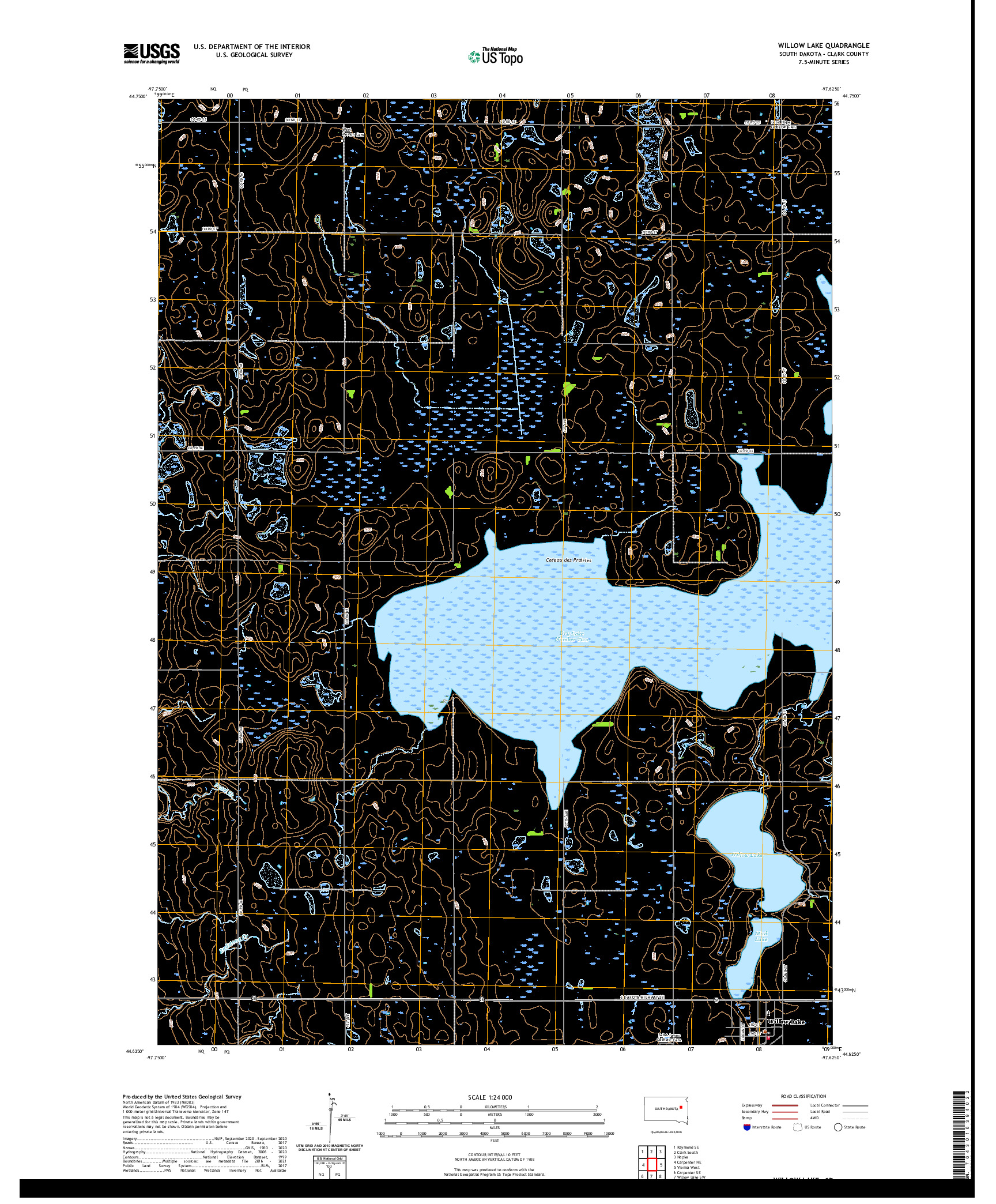 USGS US TOPO 7.5-MINUTE MAP FOR WILLOW LAKE, SD 2021