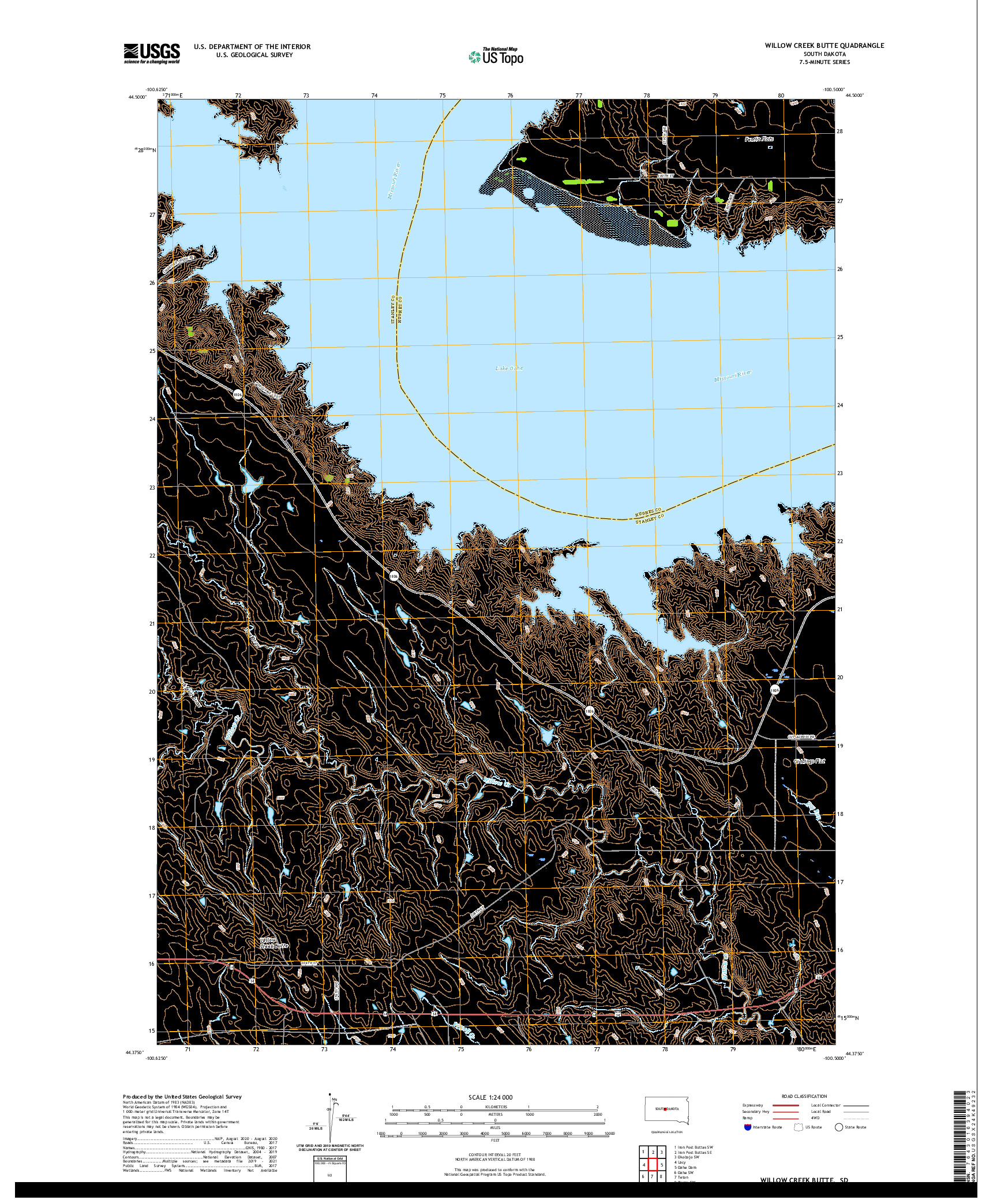 USGS US TOPO 7.5-MINUTE MAP FOR WILLOW CREEK BUTTE, SD 2021