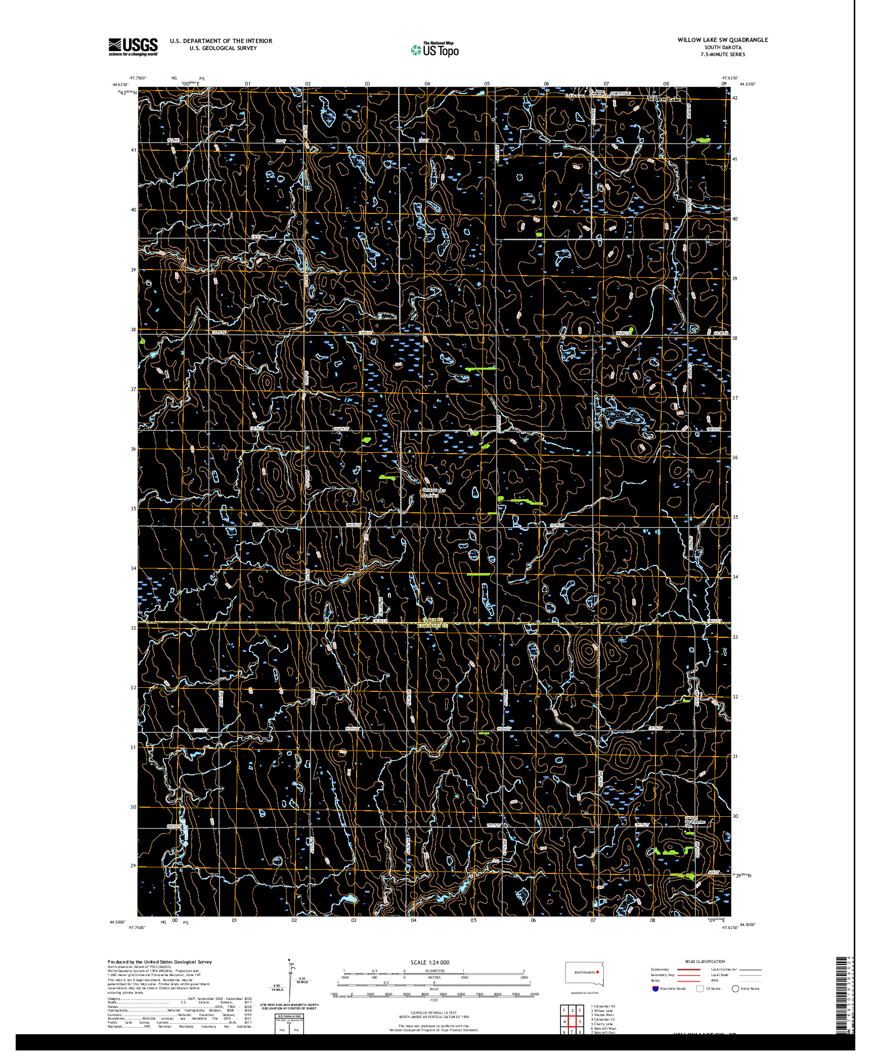 USGS US TOPO 7.5-MINUTE MAP FOR WILLOW LAKE SW, SD 2021