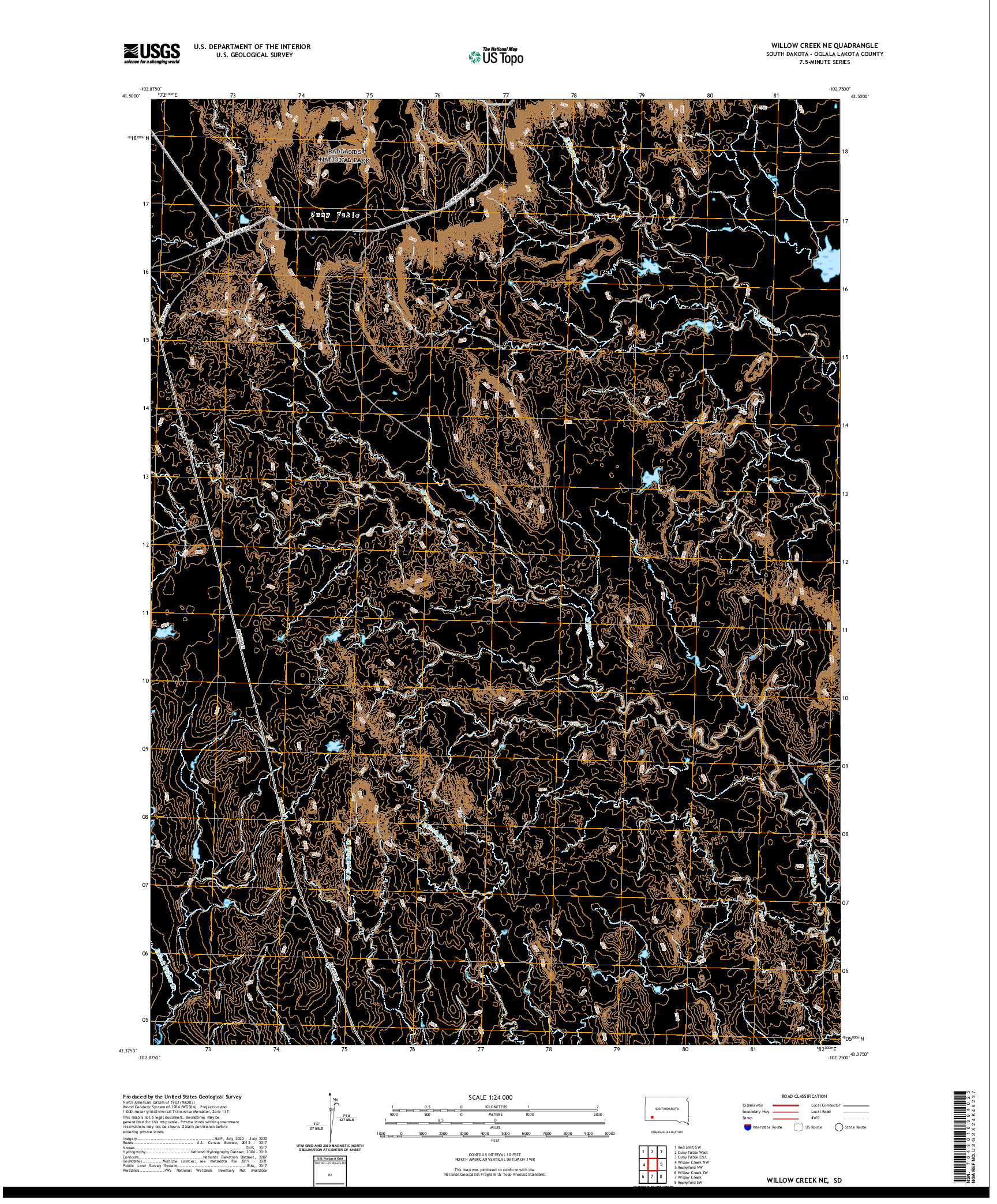 USGS US TOPO 7.5-MINUTE MAP FOR WILLOW CREEK NE, SD 2021