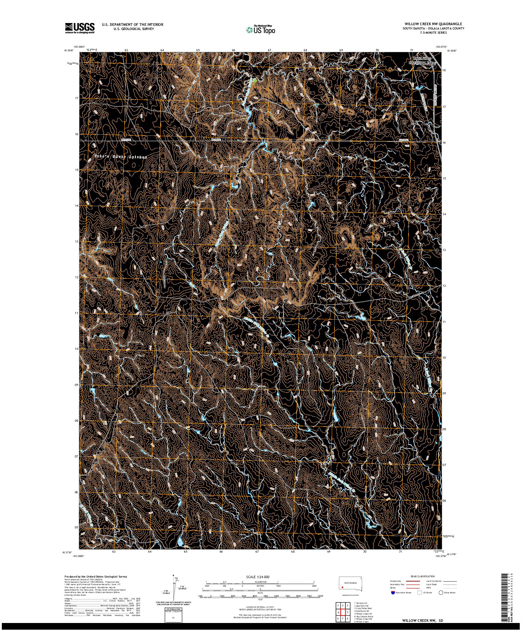 USGS US TOPO 7.5-MINUTE MAP FOR WILLOW CREEK NW, SD 2021