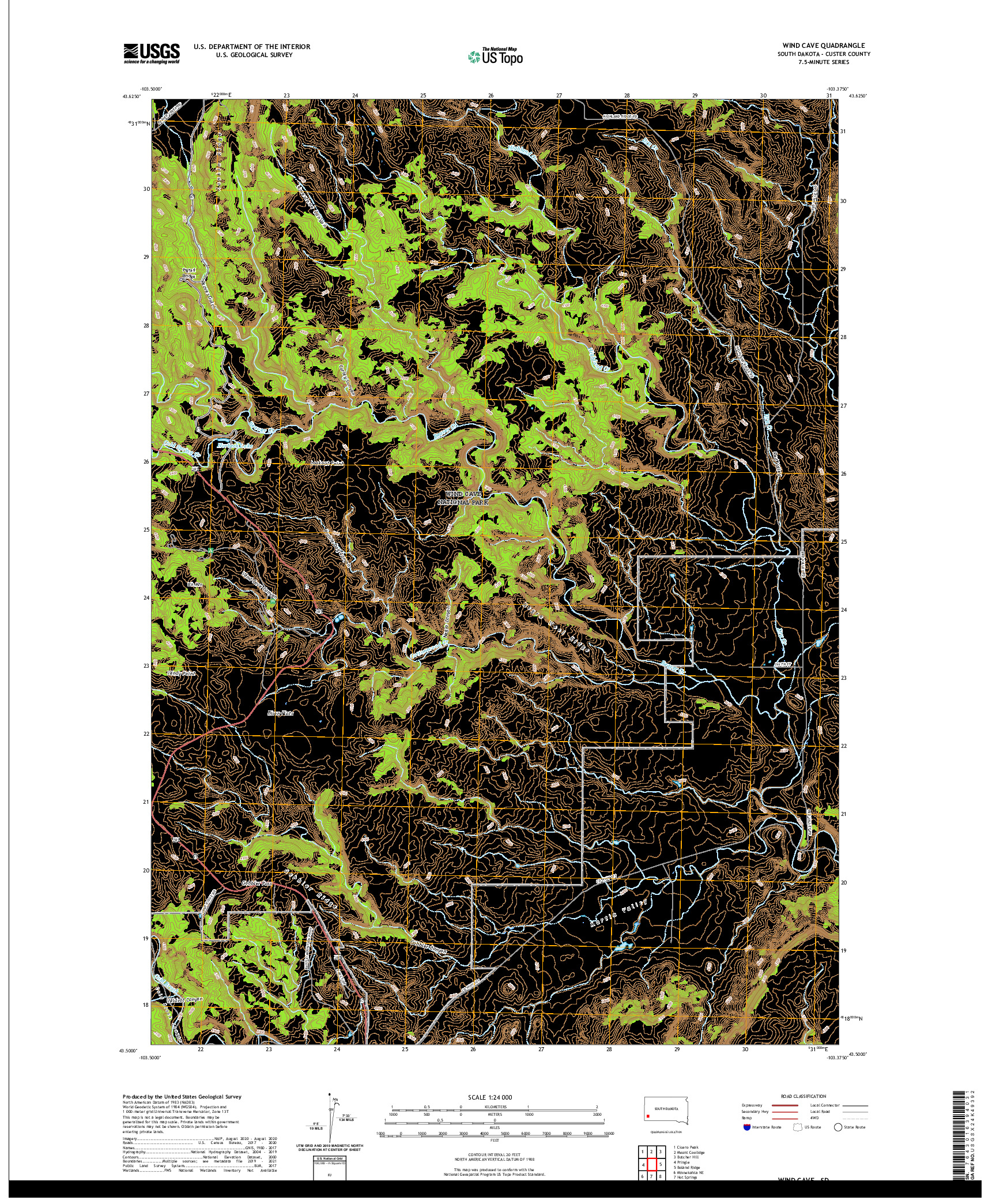 USGS US TOPO 7.5-MINUTE MAP FOR WIND CAVE, SD 2021
