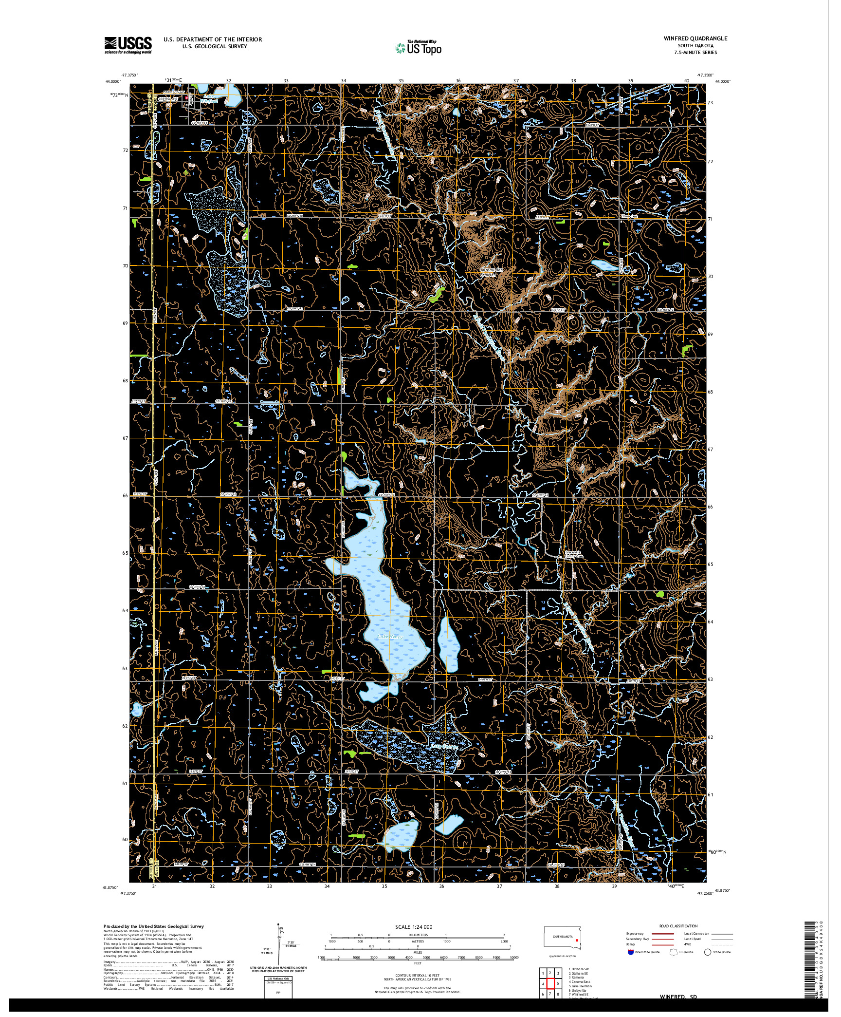 USGS US TOPO 7.5-MINUTE MAP FOR WINFRED, SD 2021