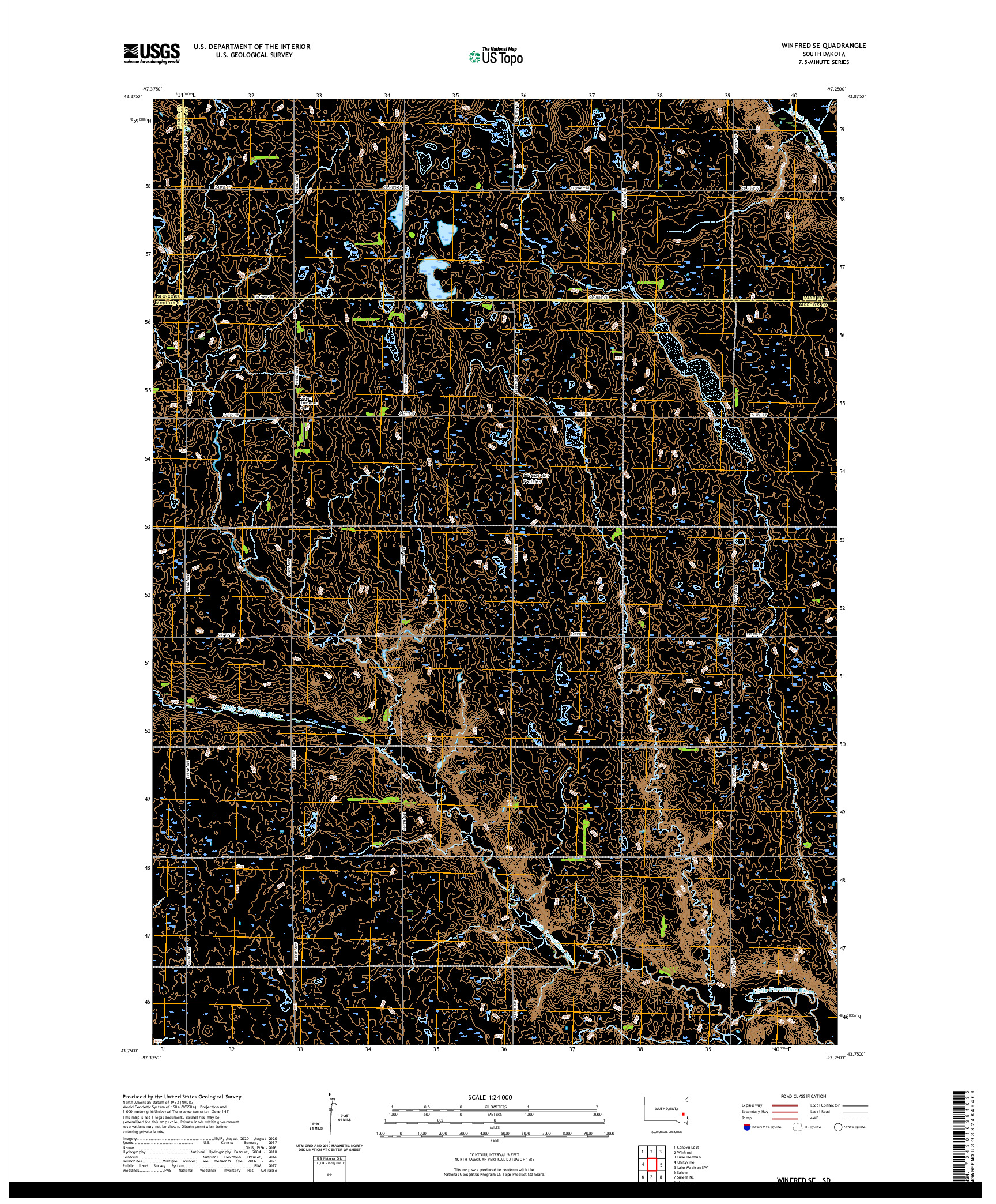 USGS US TOPO 7.5-MINUTE MAP FOR WINFRED SE, SD 2021