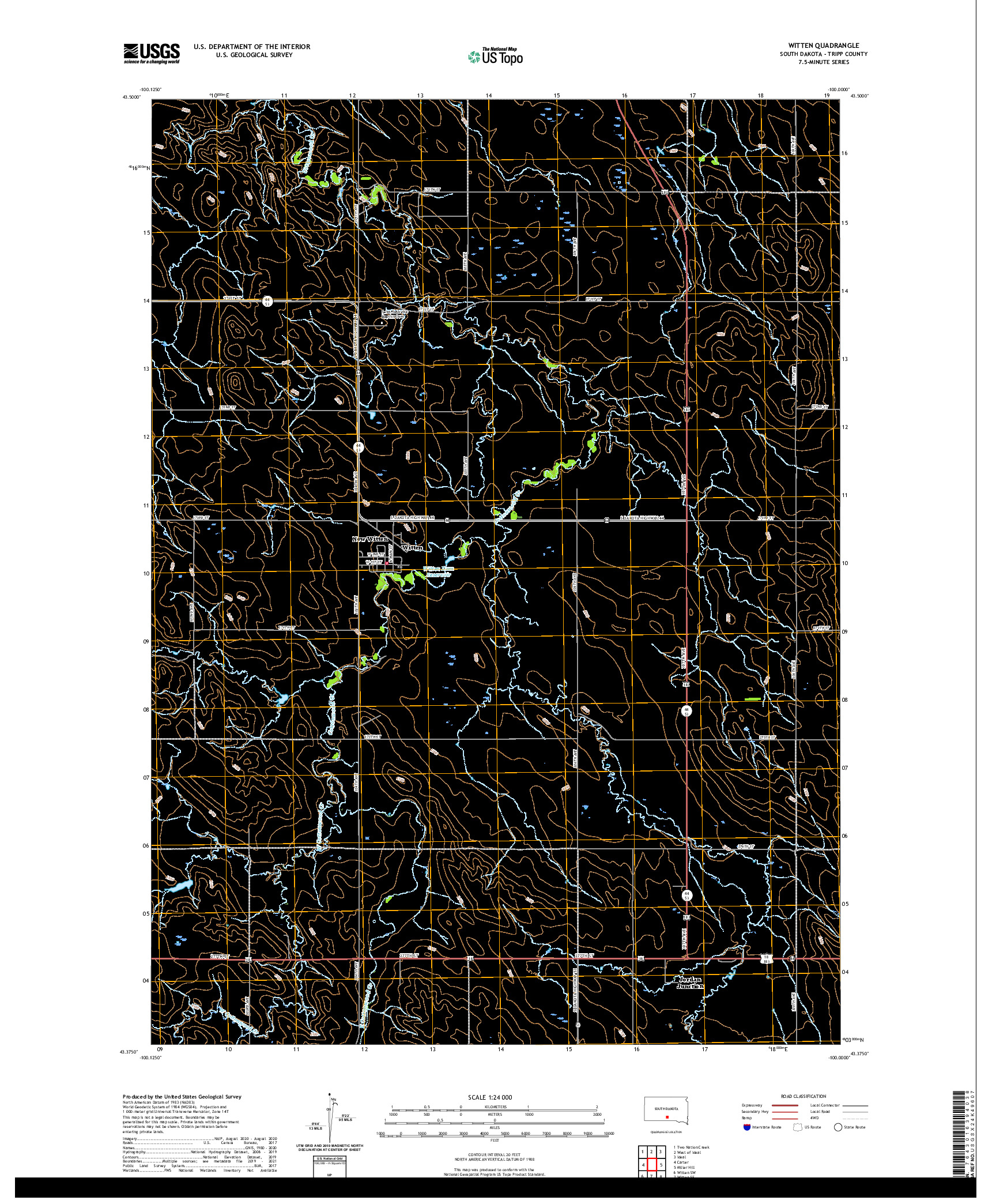USGS US TOPO 7.5-MINUTE MAP FOR WITTEN, SD 2021