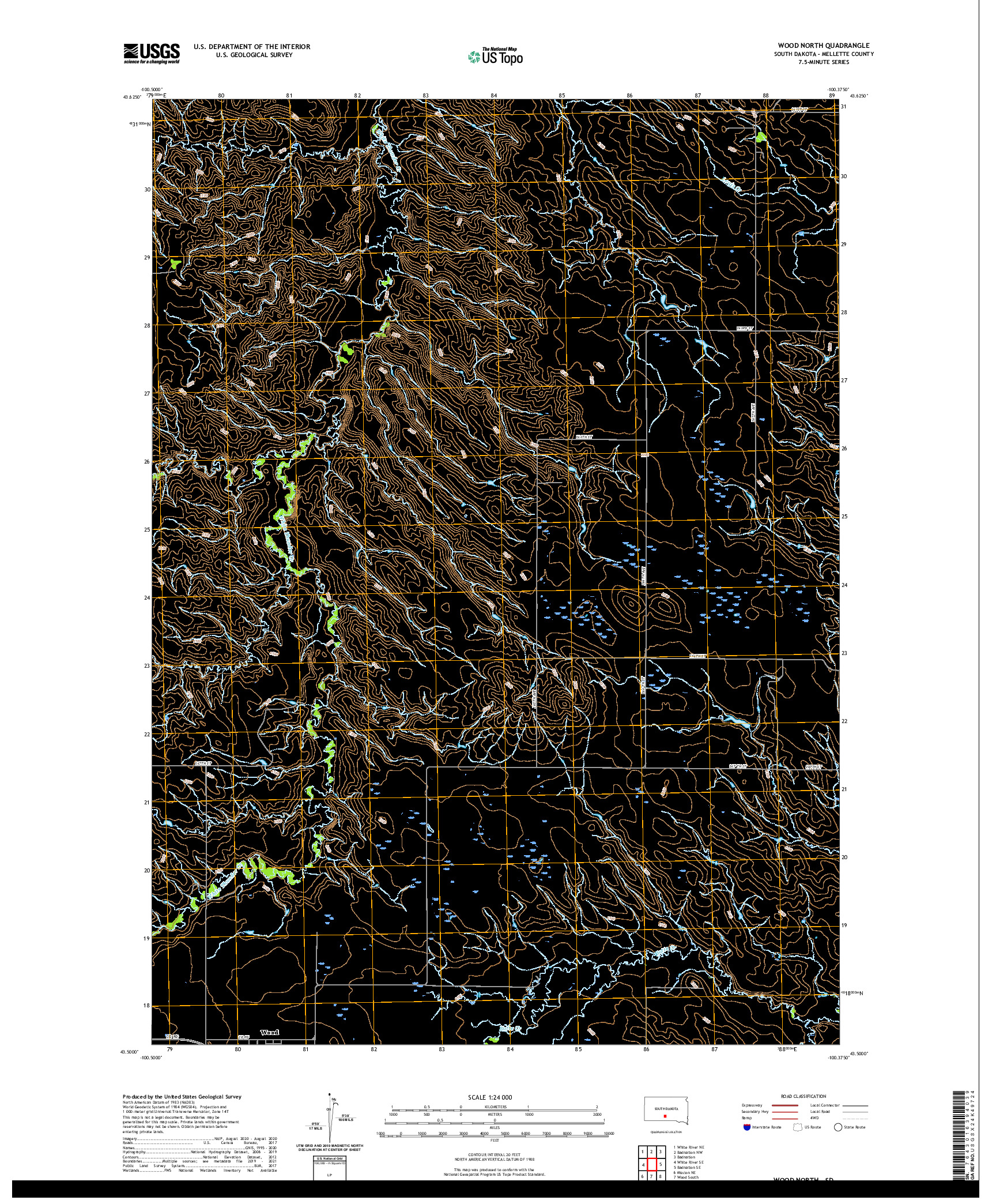 USGS US TOPO 7.5-MINUTE MAP FOR WOOD NORTH, SD 2021