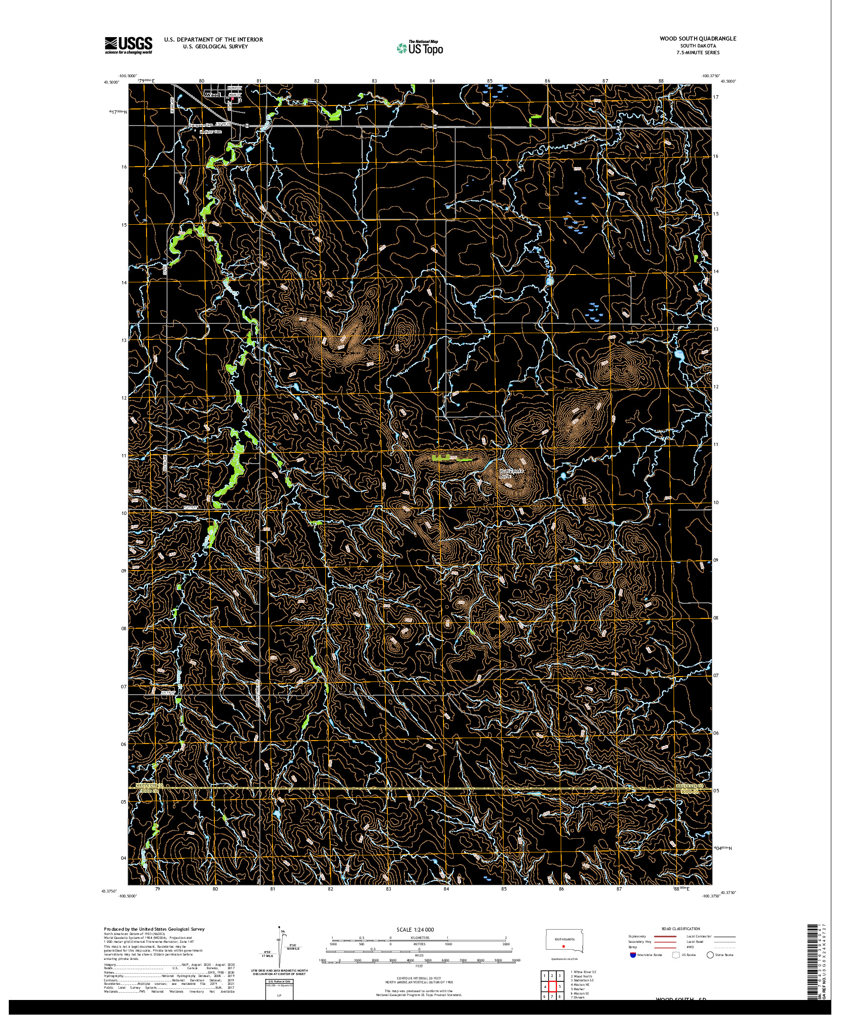 USGS US TOPO 7.5-MINUTE MAP FOR WOOD SOUTH, SD 2021
