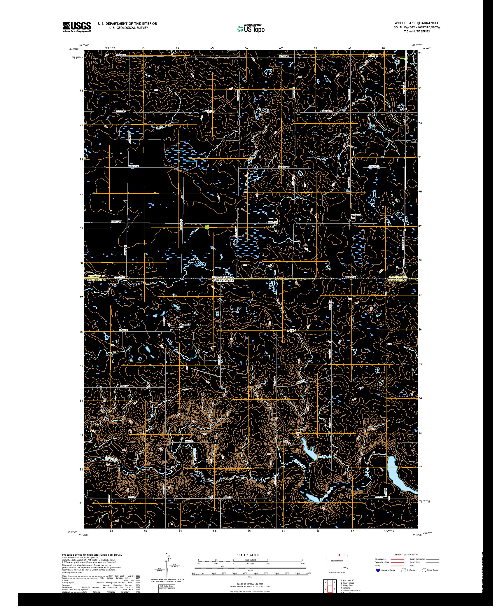 USGS US TOPO 7.5-MINUTE MAP FOR WOLFF LAKE, SD,ND 2021