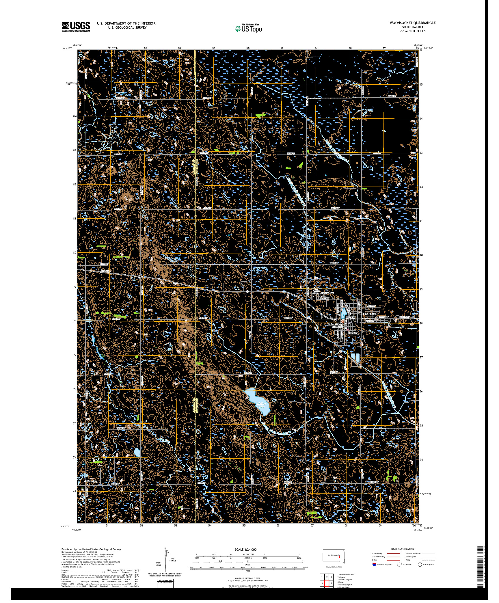 USGS US TOPO 7.5-MINUTE MAP FOR WOONSOCKET, SD 2021