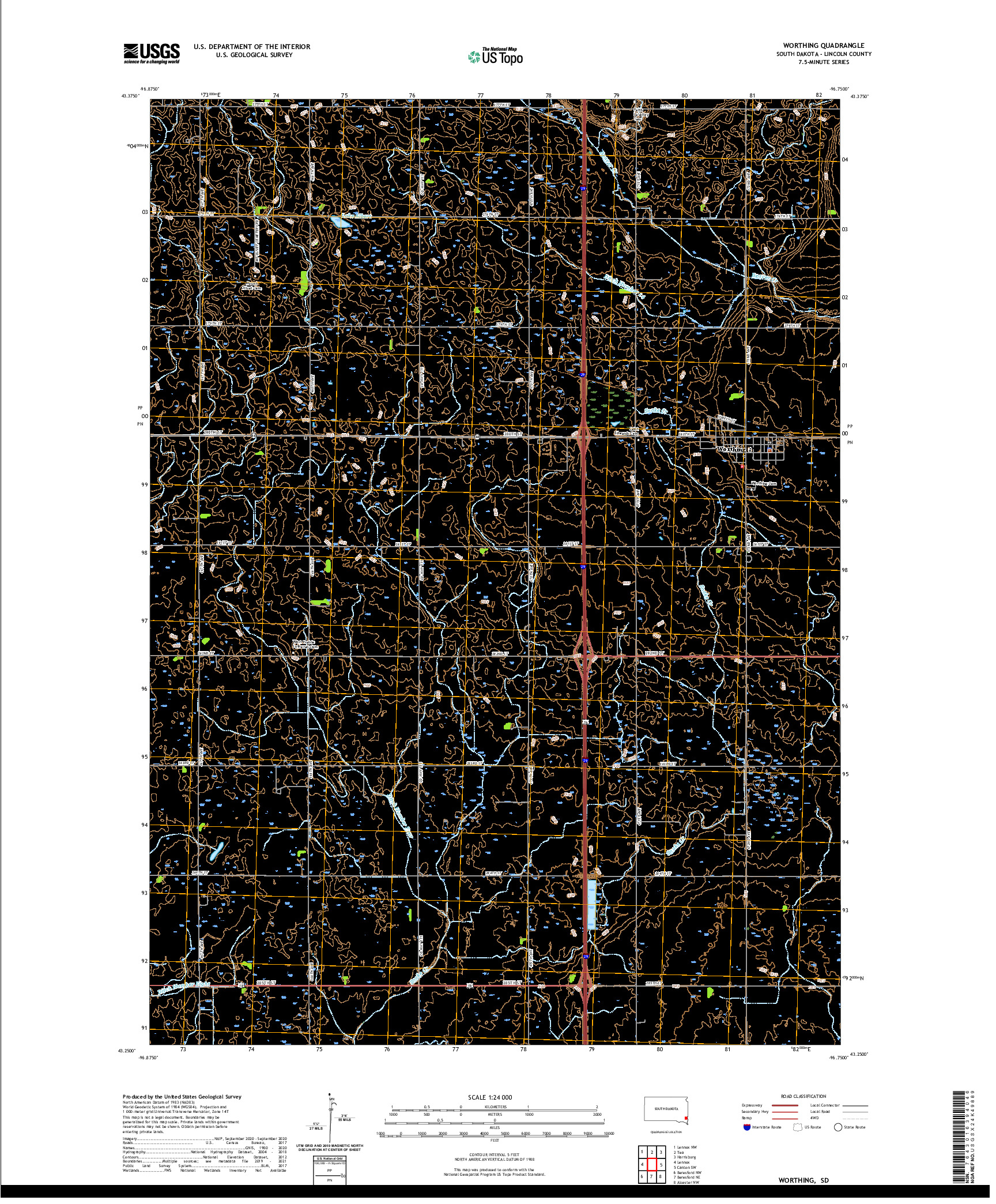 USGS US TOPO 7.5-MINUTE MAP FOR WORTHING, SD 2021