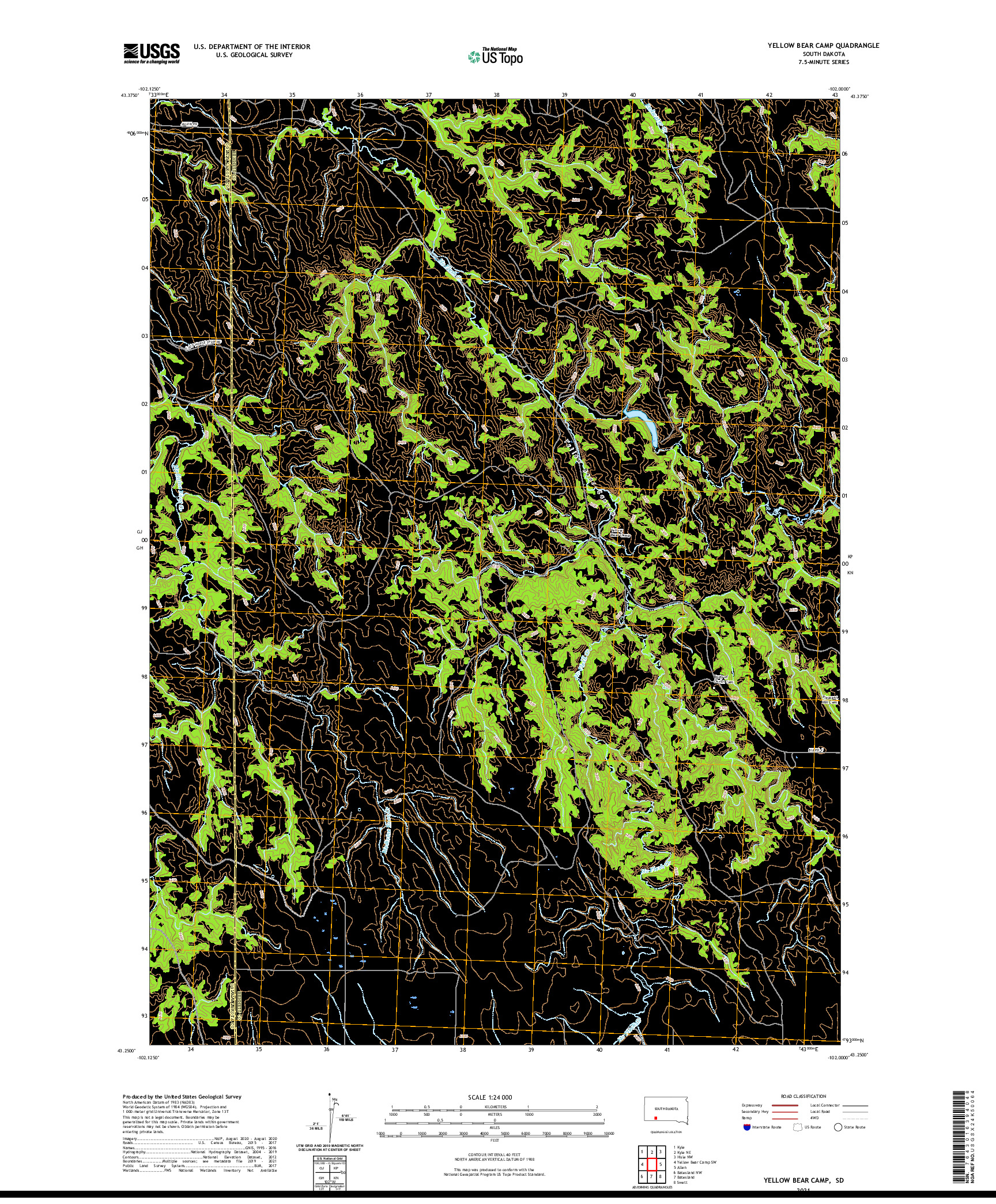 USGS US TOPO 7.5-MINUTE MAP FOR YELLOW BEAR CAMP, SD 2021