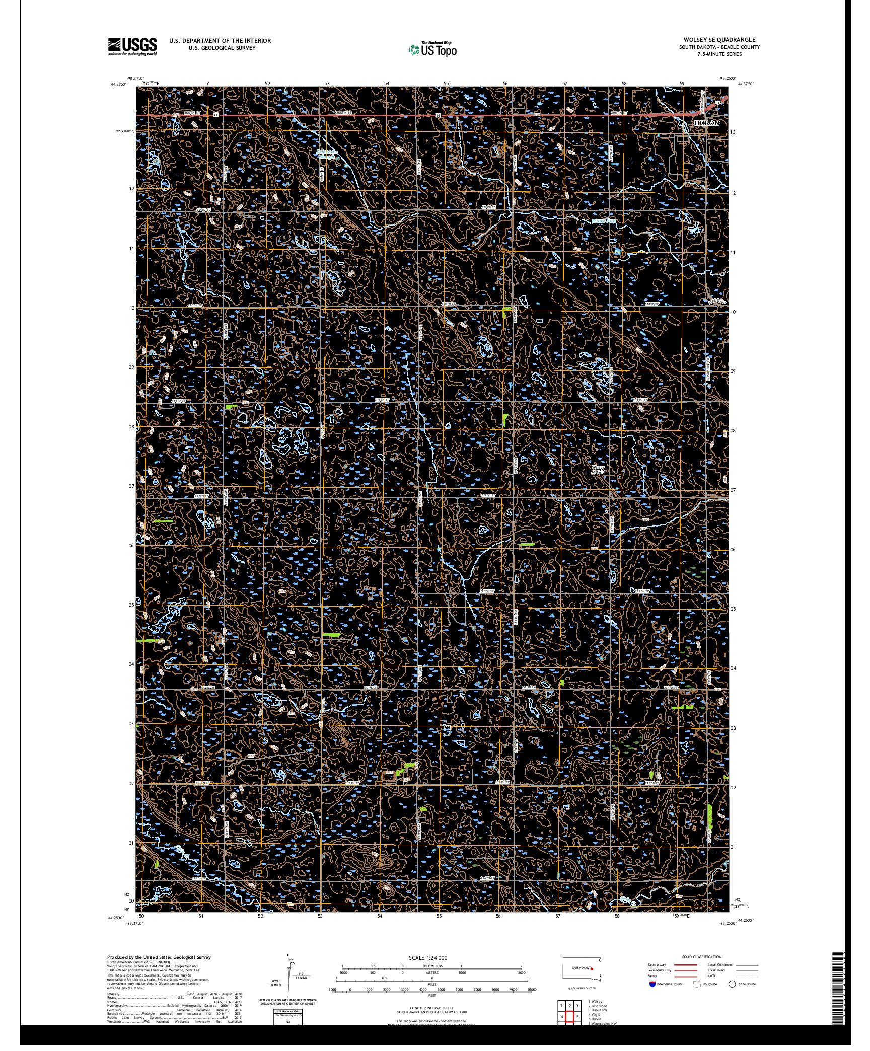 USGS US TOPO 7.5-MINUTE MAP FOR WOLSEY SE, SD 2021