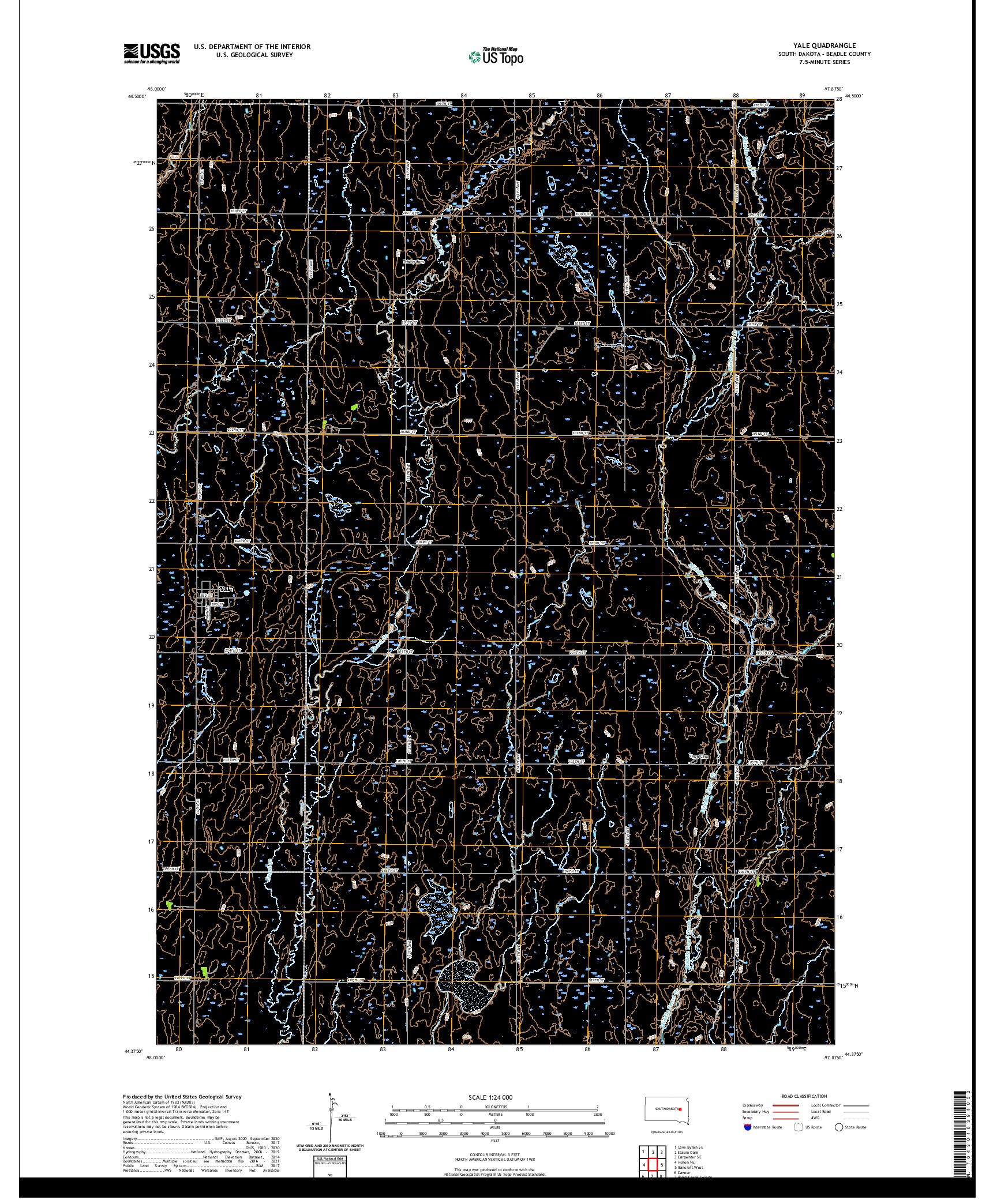 USGS US TOPO 7.5-MINUTE MAP FOR YALE, SD 2021