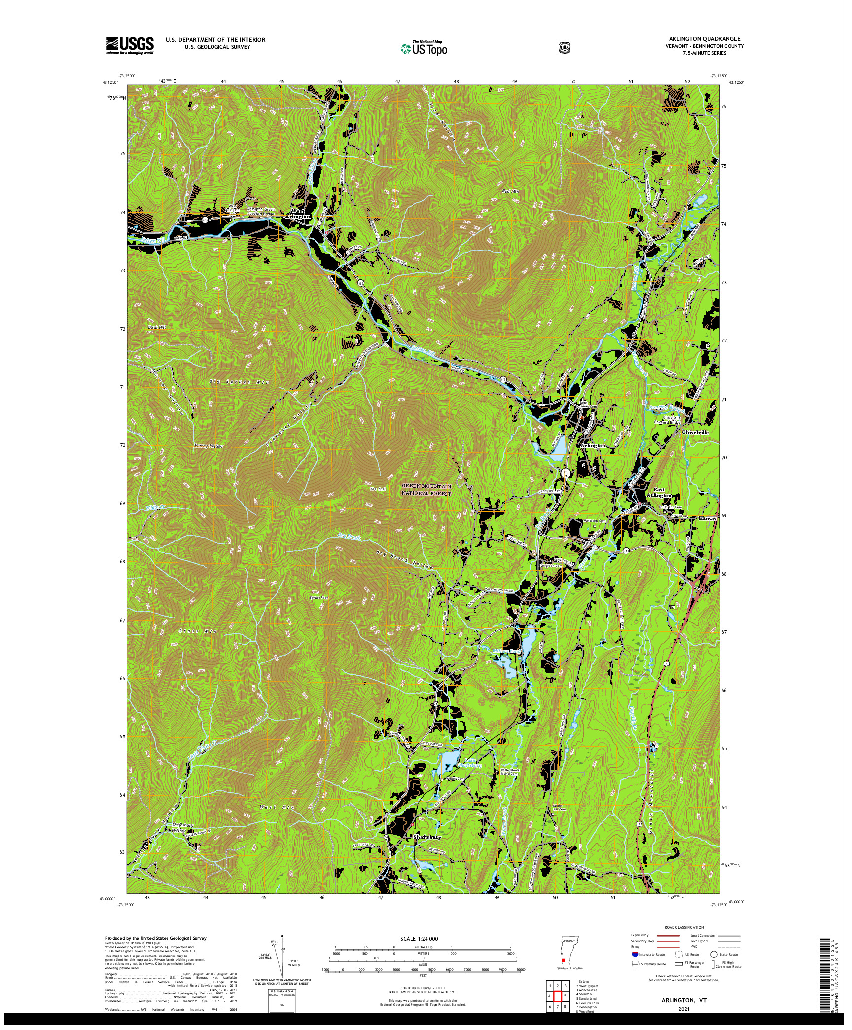 USGS US TOPO 7.5-MINUTE MAP FOR ARLINGTON, VT 2021