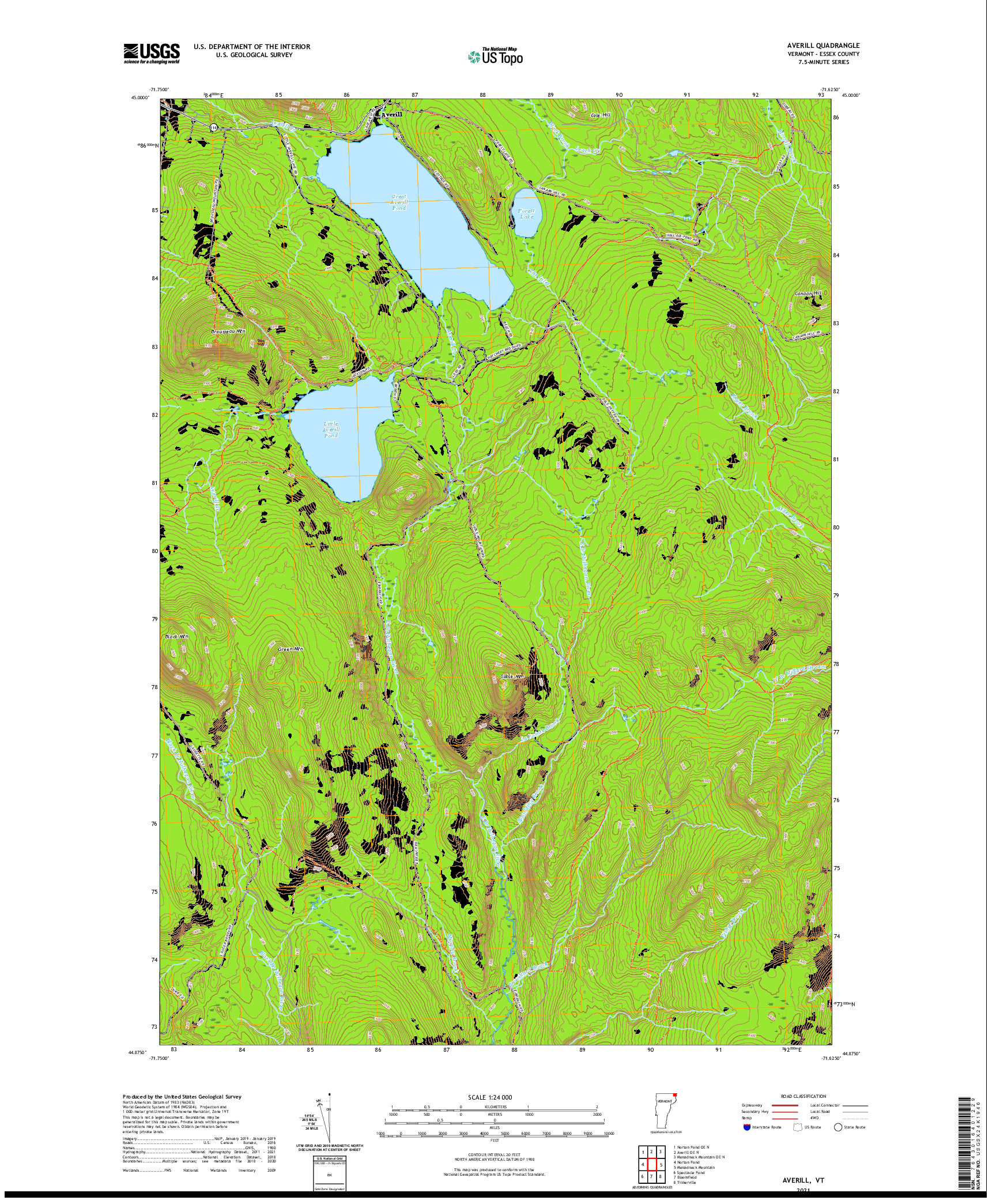USGS US TOPO 7.5-MINUTE MAP FOR AVERILL, VT 2021