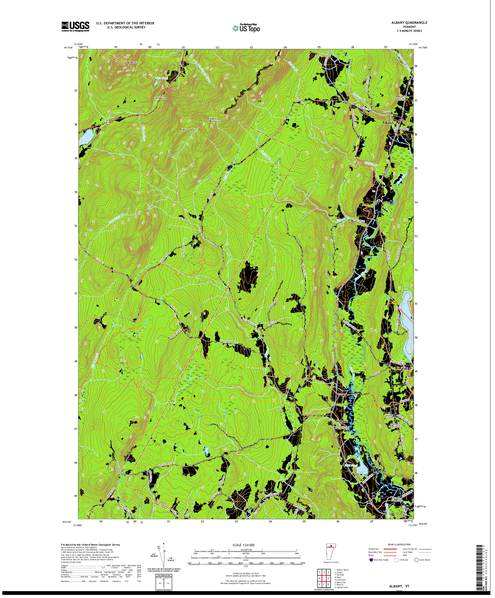 USGS US TOPO 7.5-MINUTE MAP FOR ALBANY, VT 2021