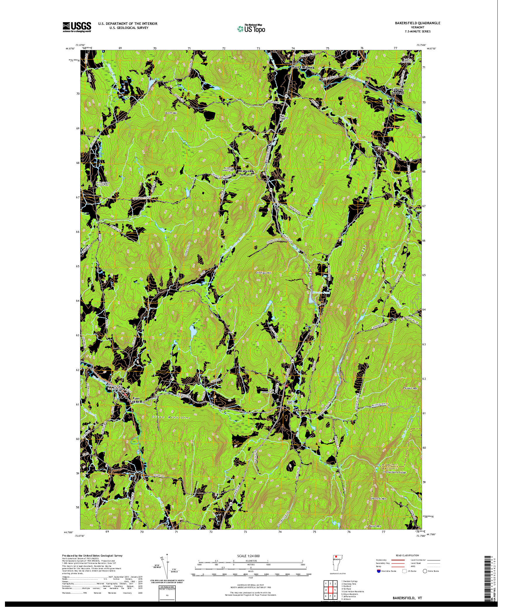 USGS US TOPO 7.5-MINUTE MAP FOR BAKERSFIELD, VT 2021