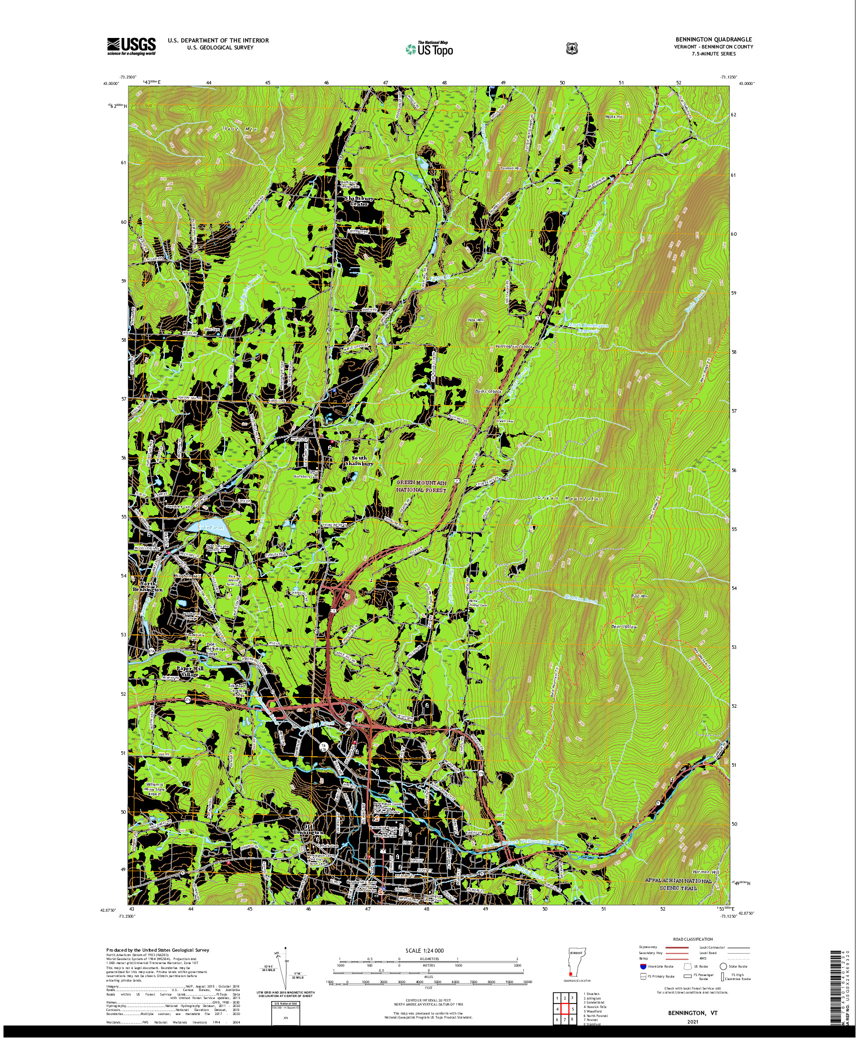 USGS US TOPO 7.5-MINUTE MAP FOR BENNINGTON, VT 2021
