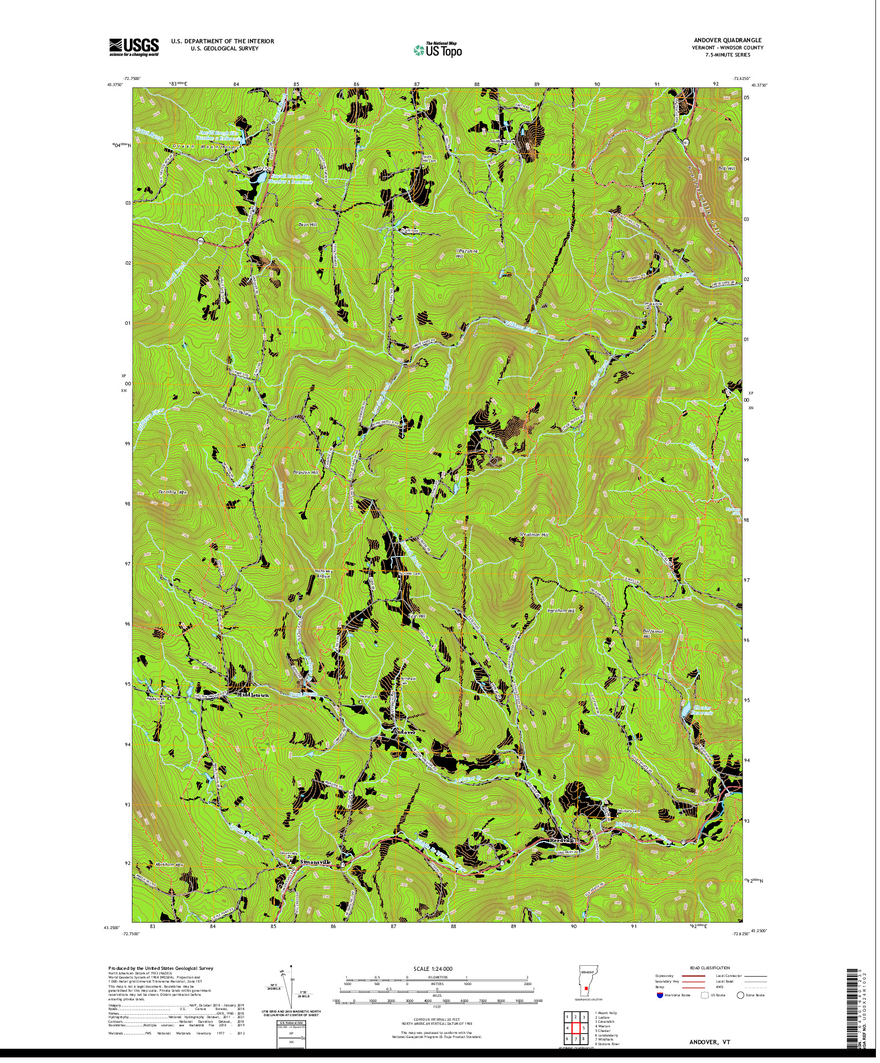 USGS US TOPO 7.5-MINUTE MAP FOR ANDOVER, VT 2021