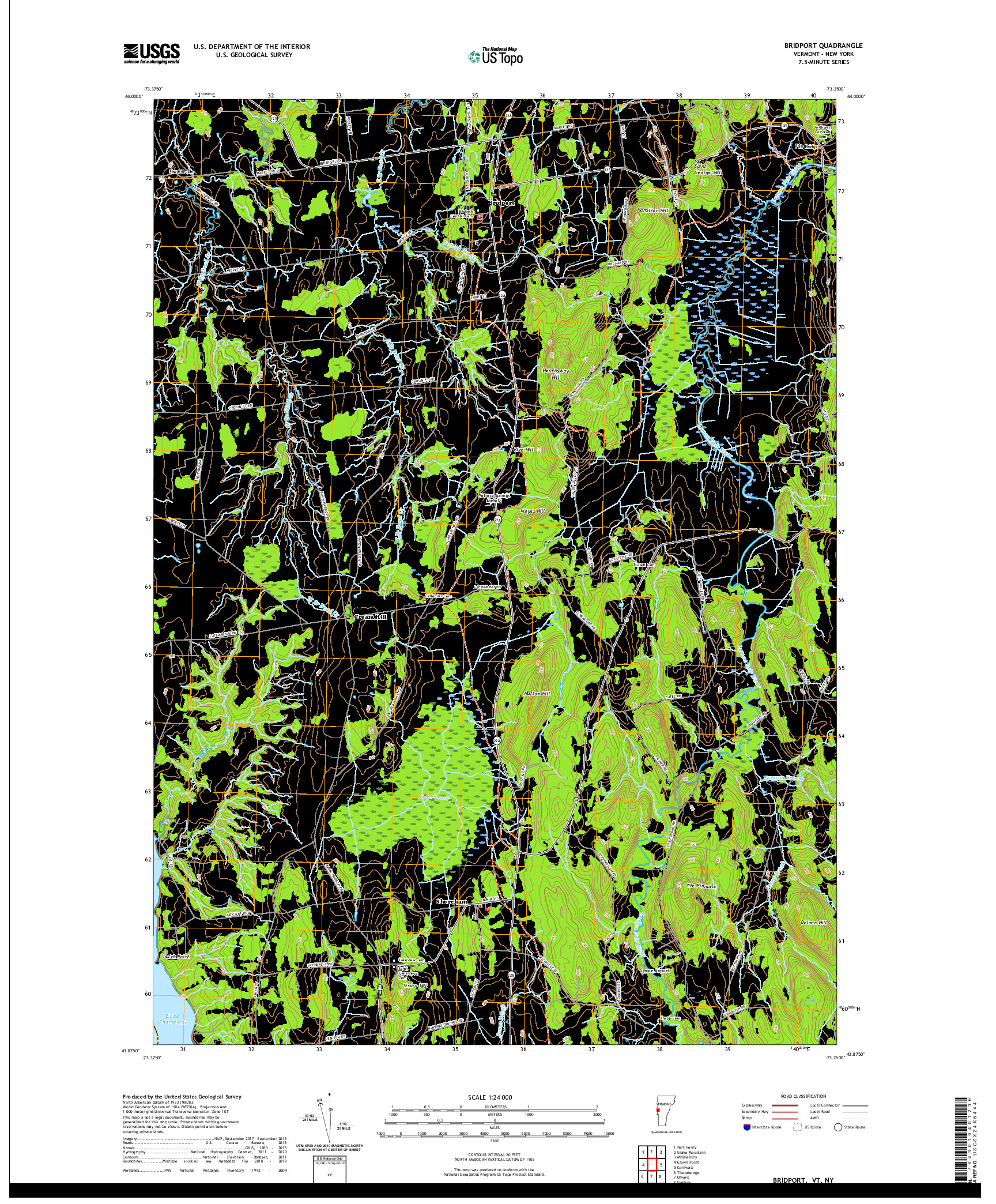 USGS US TOPO 7.5-MINUTE MAP FOR BRIDPORT, VT,NY 2021