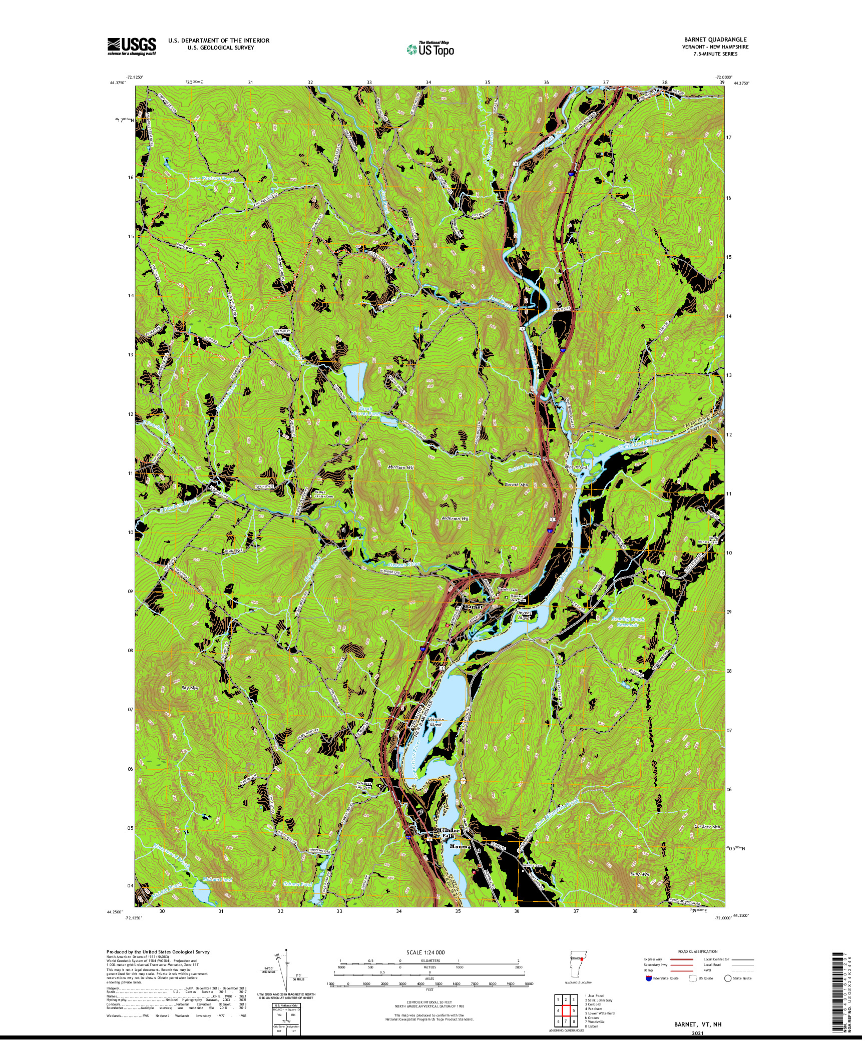 USGS US TOPO 7.5-MINUTE MAP FOR BARNET, VT,NH 2021