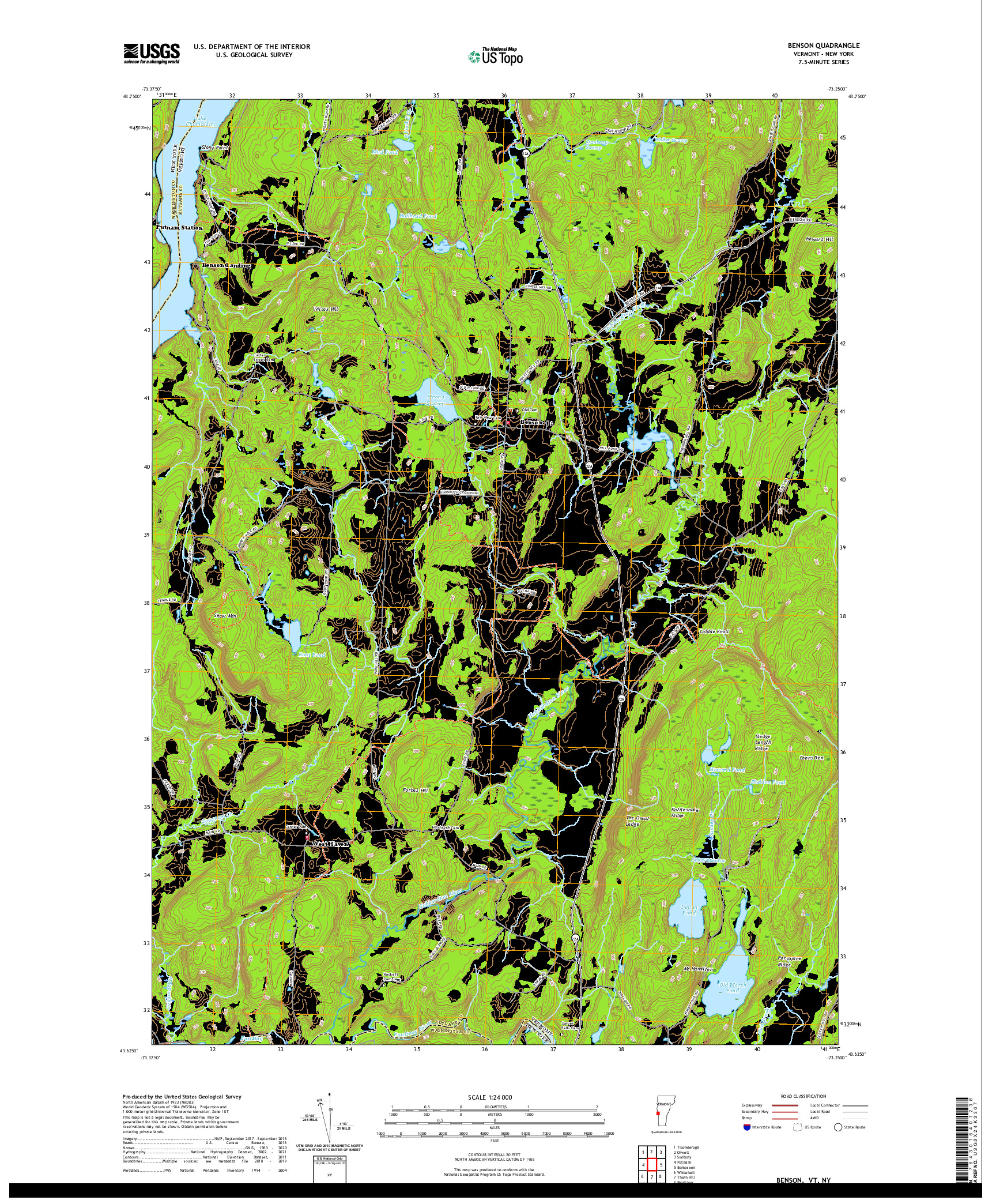 USGS US TOPO 7.5-MINUTE MAP FOR BENSON, VT,NY 2021