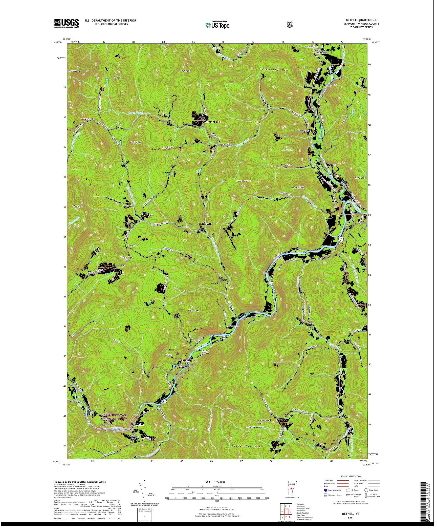 USGS US TOPO 7.5-MINUTE MAP FOR BETHEL, VT 2021