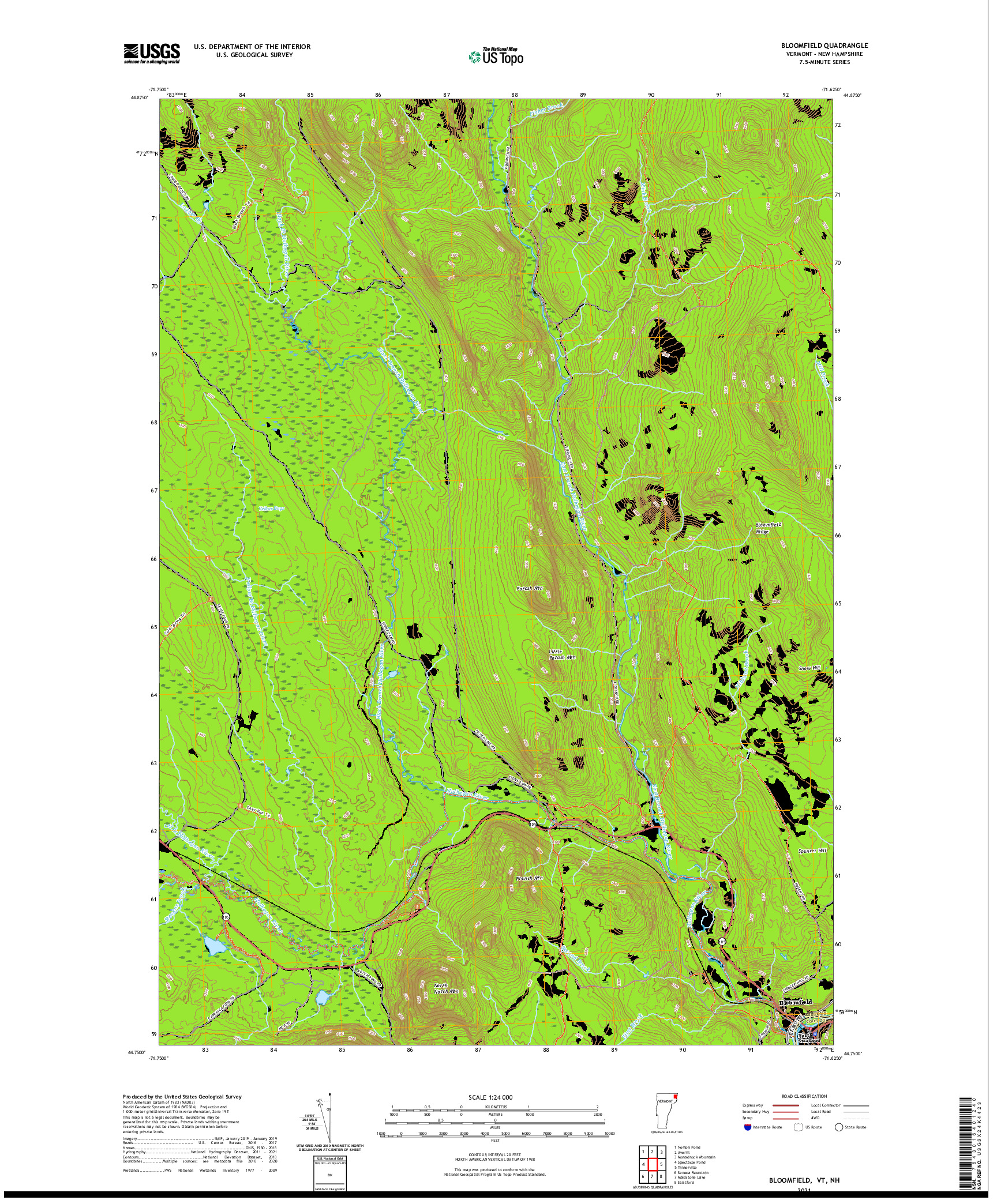 USGS US TOPO 7.5-MINUTE MAP FOR BLOOMFIELD, VT,NH 2021