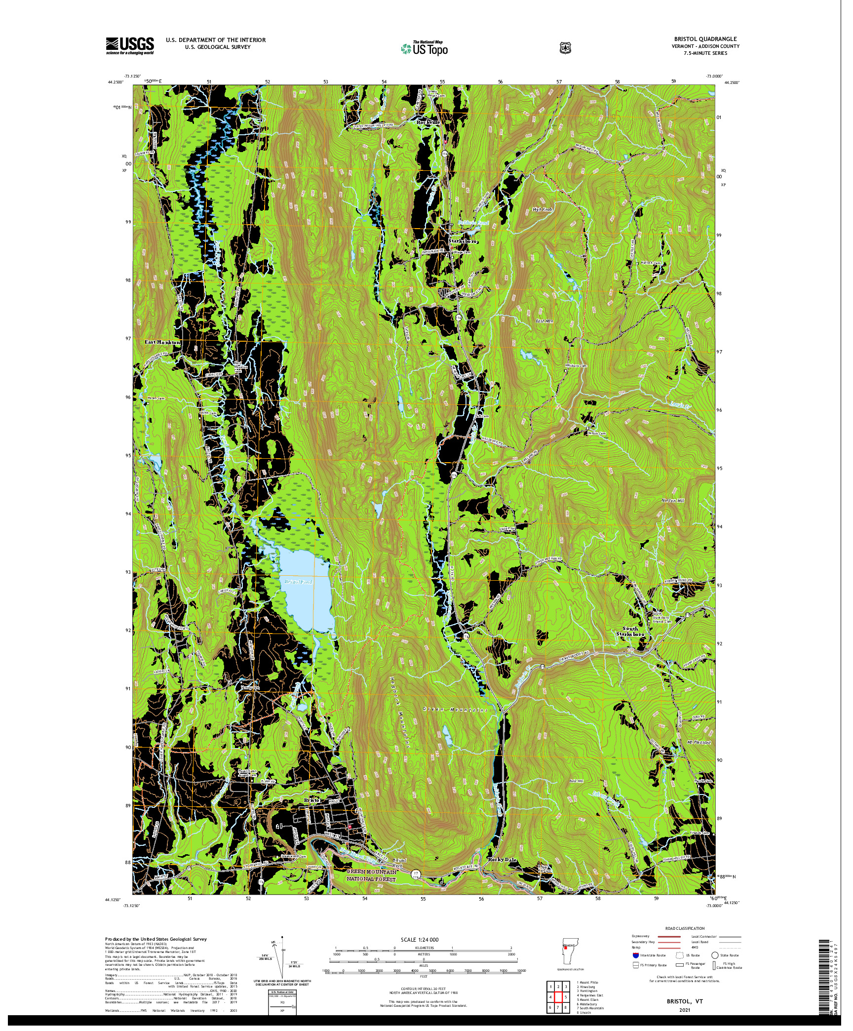 USGS US TOPO 7.5-MINUTE MAP FOR BRISTOL, VT 2021