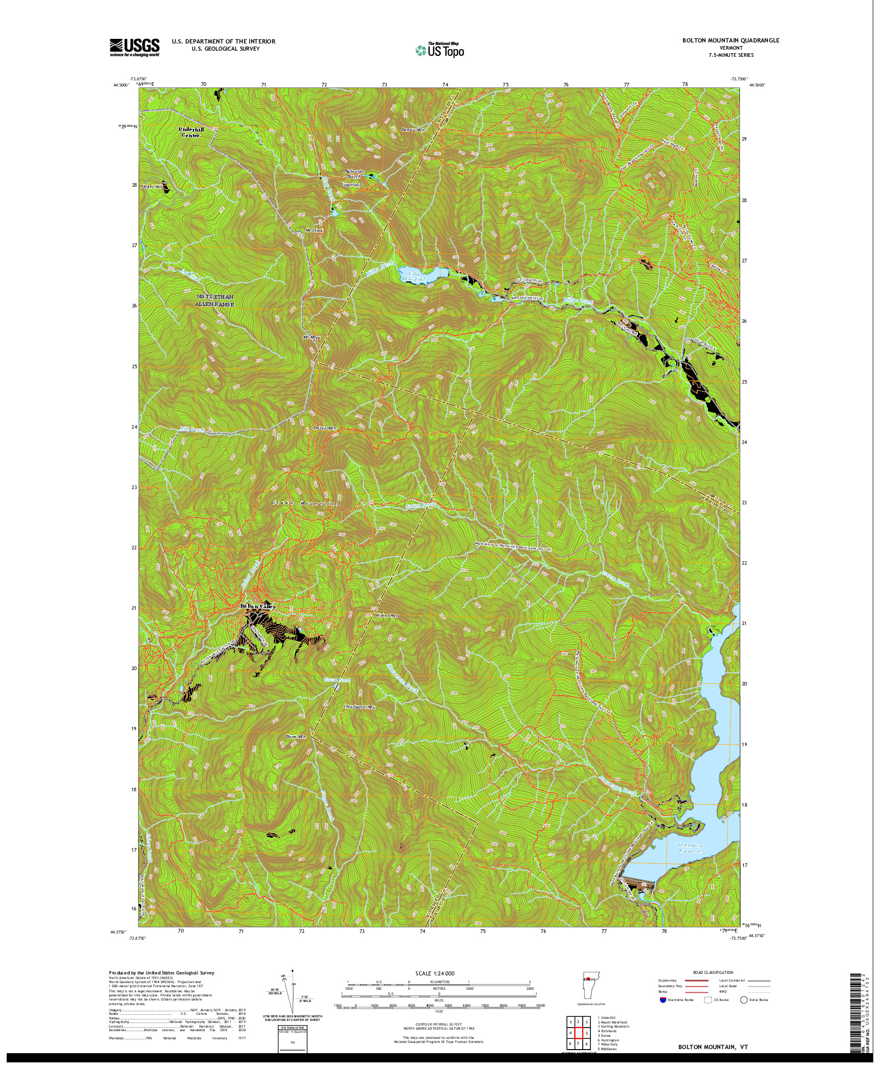 USGS US TOPO 7.5-MINUTE MAP FOR BOLTON MOUNTAIN, VT 2021