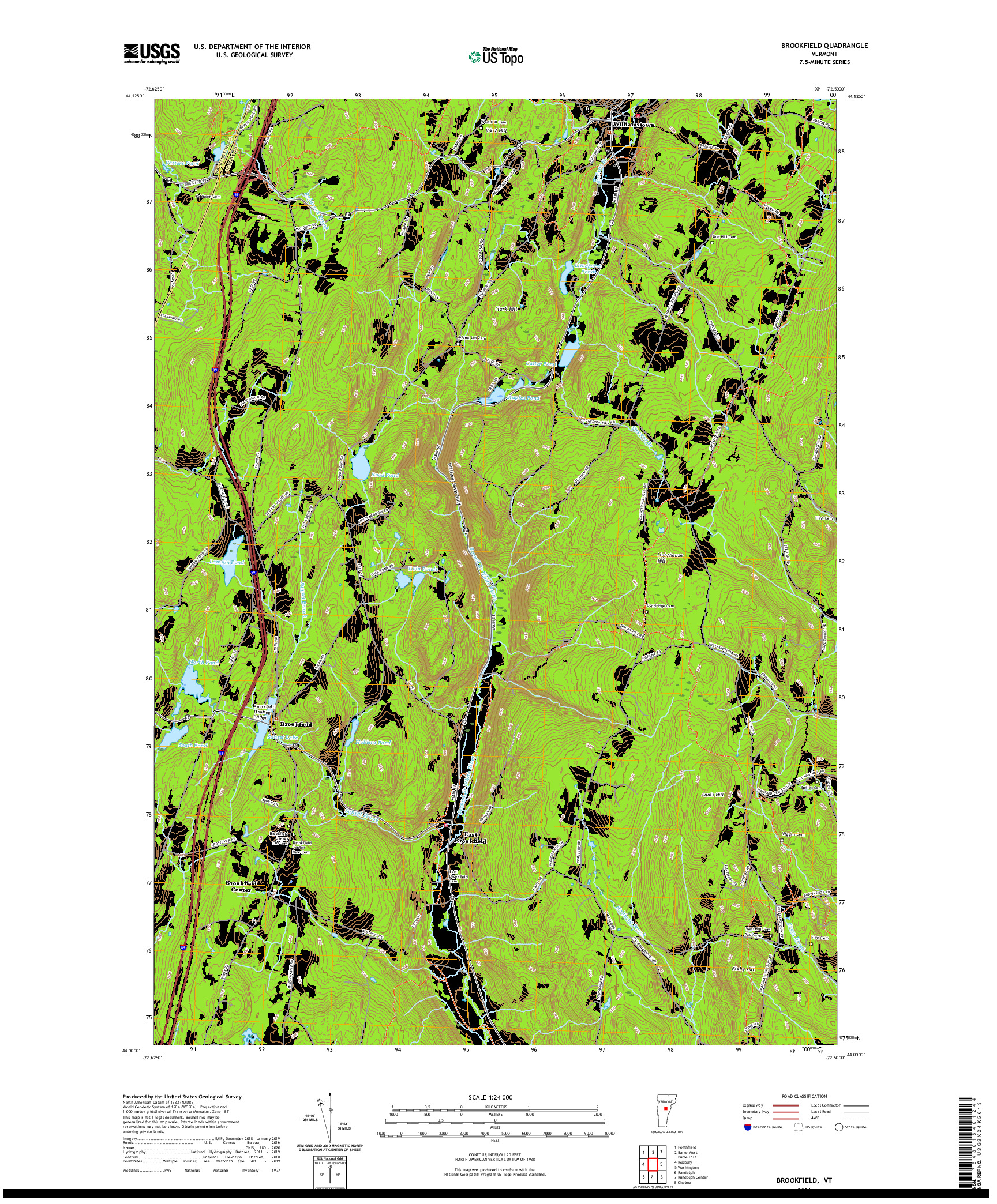 USGS US TOPO 7.5-MINUTE MAP FOR BROOKFIELD, VT 2021
