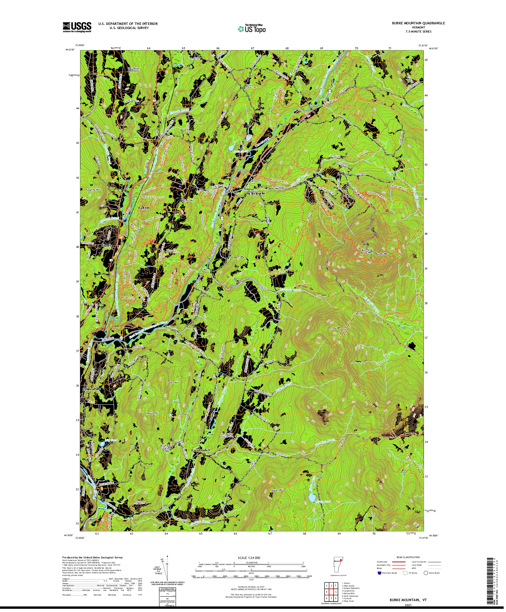 USGS US TOPO 7.5-MINUTE MAP FOR BURKE MOUNTAIN, VT 2021